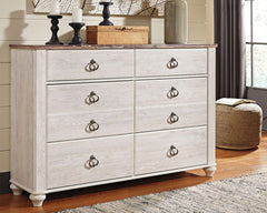 Prime Furniture - Ashley Furniture - Willowton Bedroom - Six Drawer Dresser / Whitewash - B267-31