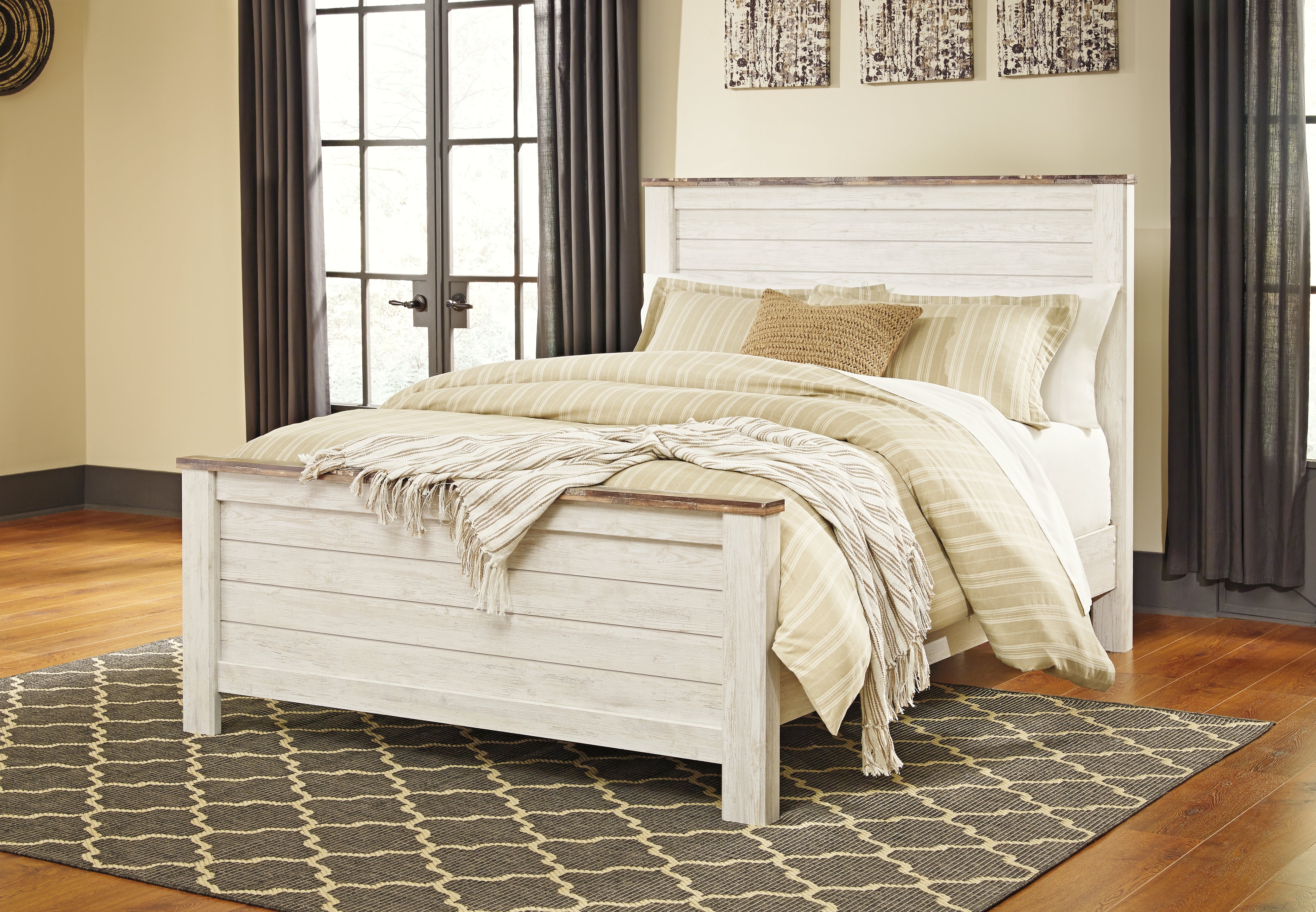 Prime Furniture - Ashley Furniture - Willowton Bedroom - Queen Panel Bed / Whitewash - B267B8