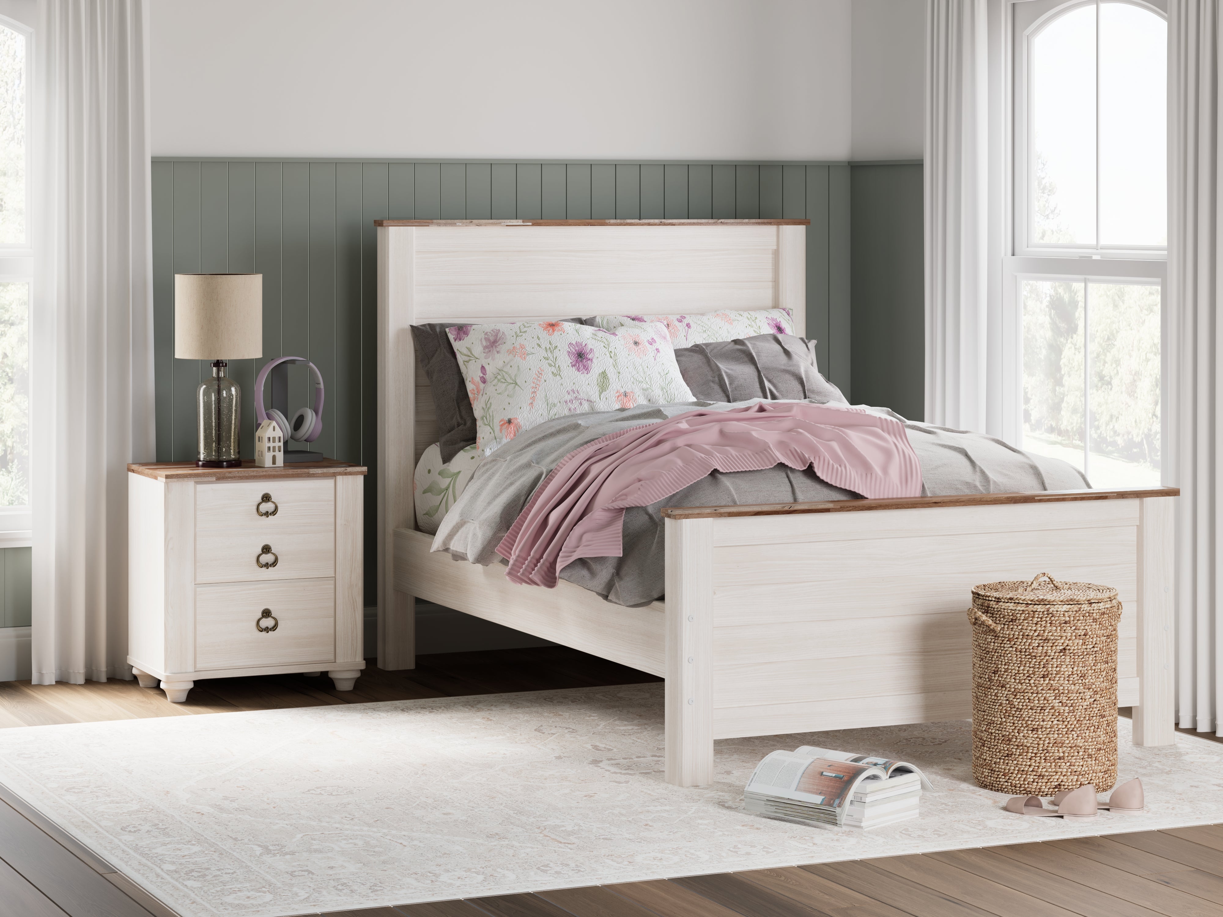 Prime Furniture - Ashley Furniture - Willowton Bedroom - Full Panel Bed / Whitewash - B267B17