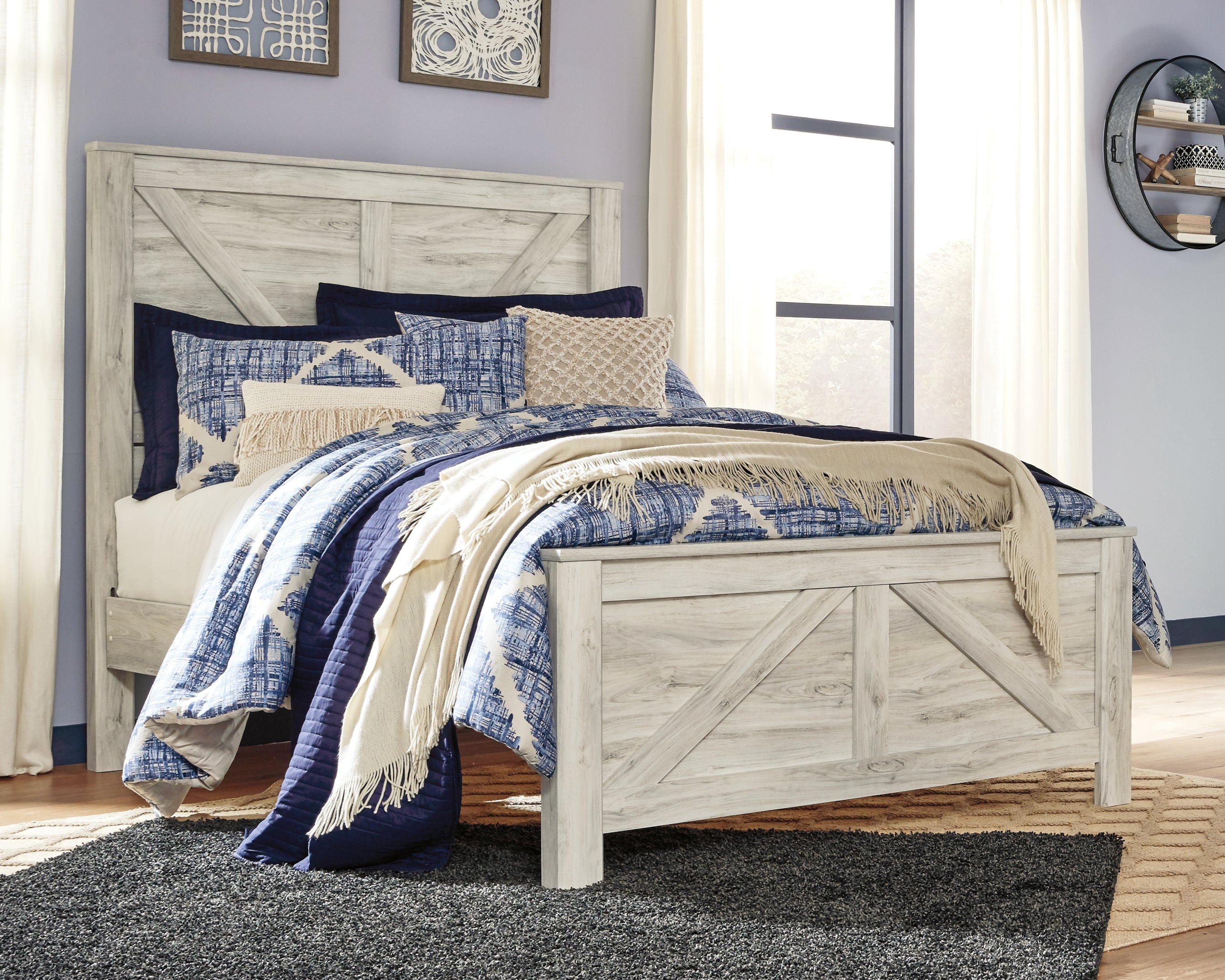 Prime Furniture - Ashley Furniture - Bellaby Bedroom - Queen Crossbuck Panel Bed / Whitewash - B331B6
