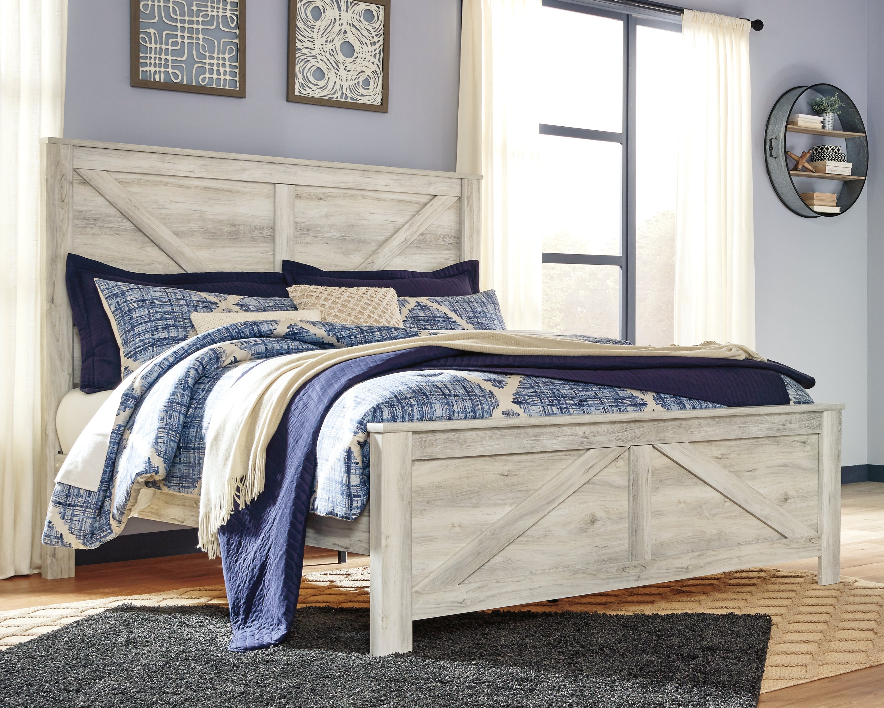 Prime Furniture - Ashley Furniture - Bellaby Bedroom - King Crossbuck Panel Bed / Whitewash - B331B10
