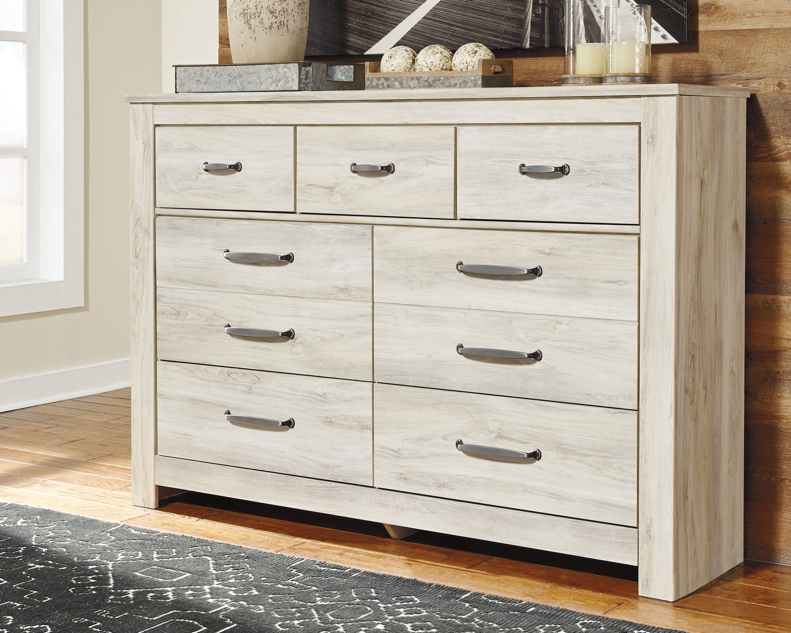 Prime Furniture - Ashley Furniture - Bellaby Bedroom - Seven Drawer Dresser / Whitewash - B331-31