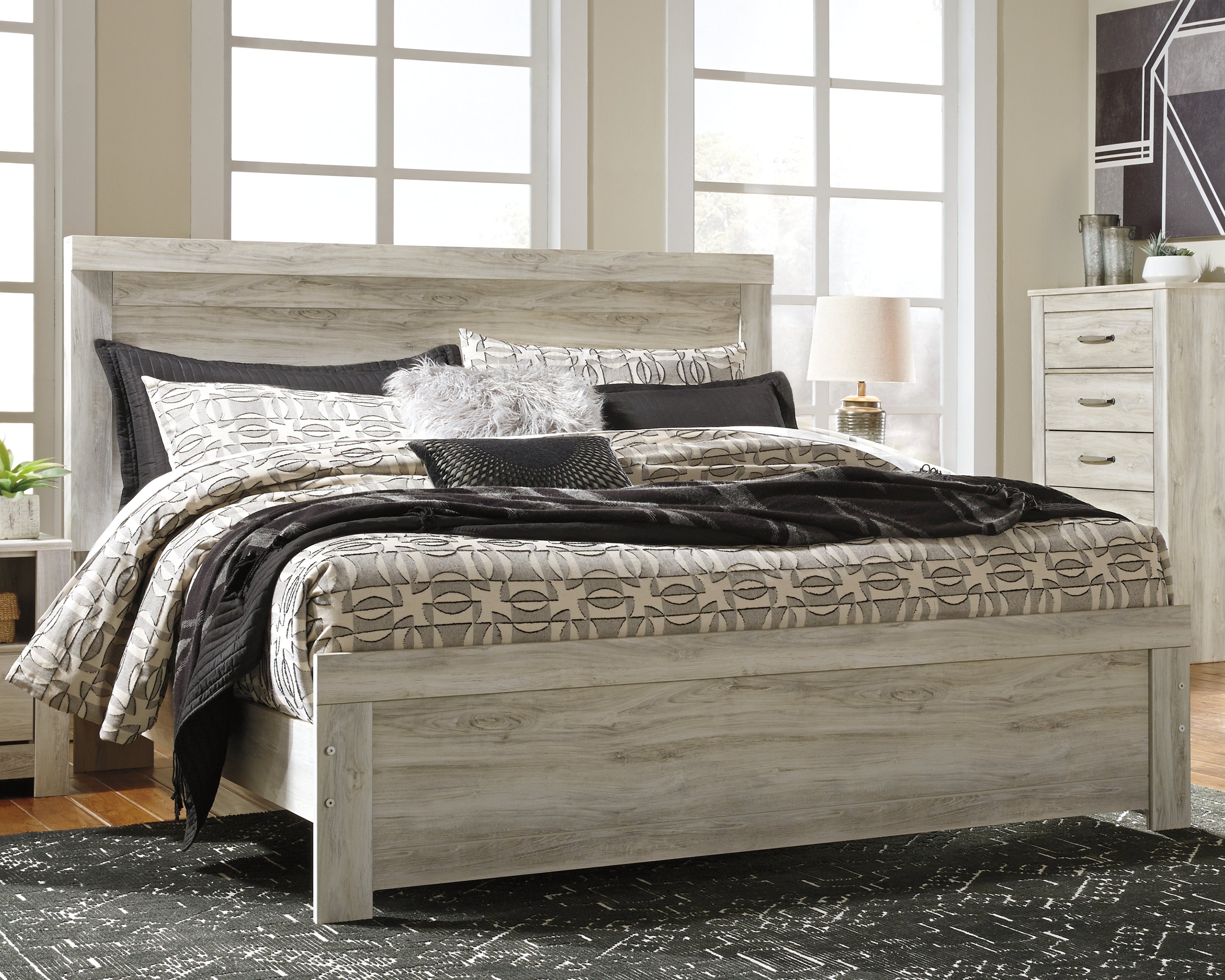 Prime Furniture - Ashley Furniture - Bellaby Bedroom - King Panel Bed / Whitewash - B331B8