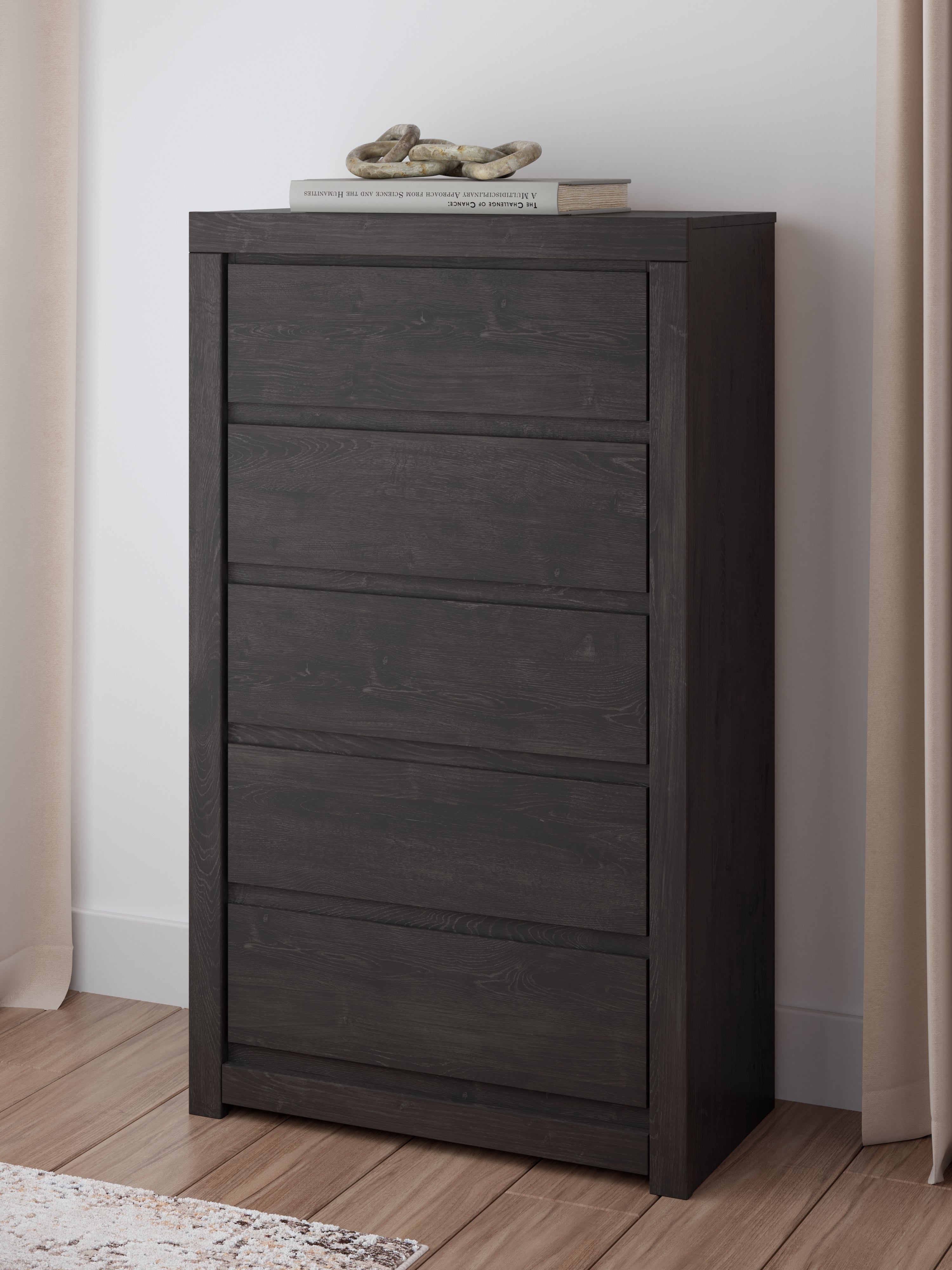Prime Furniture - Ashley Furniture - Fraluna Bedroom - Five Drawer Chest / Charcoal - PCB3370-46