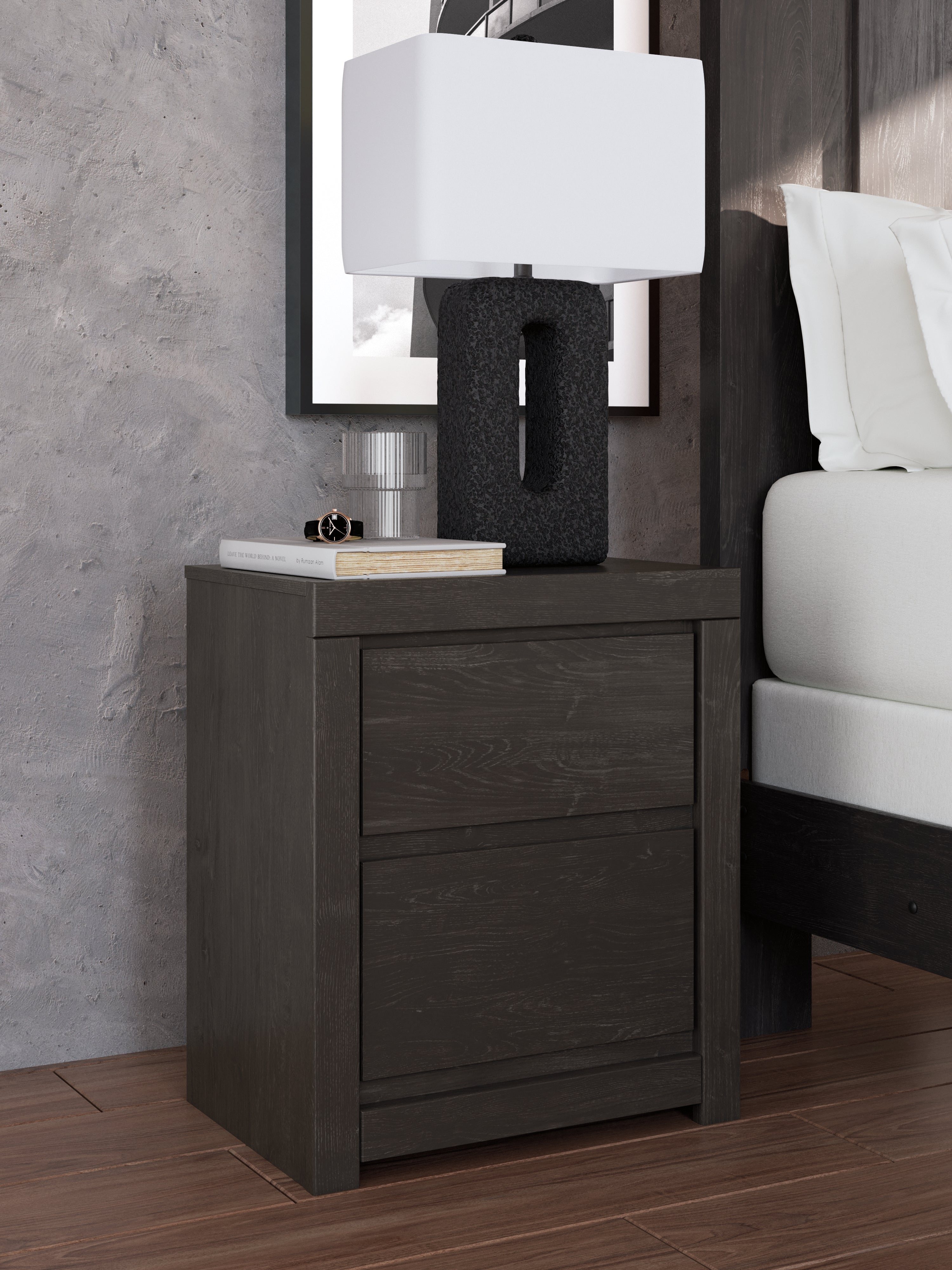 Prime Furniture - Ashley Furniture - Fraluna Bedroom - Two Drawer Night Stand / Charcoal - PCB3370-92