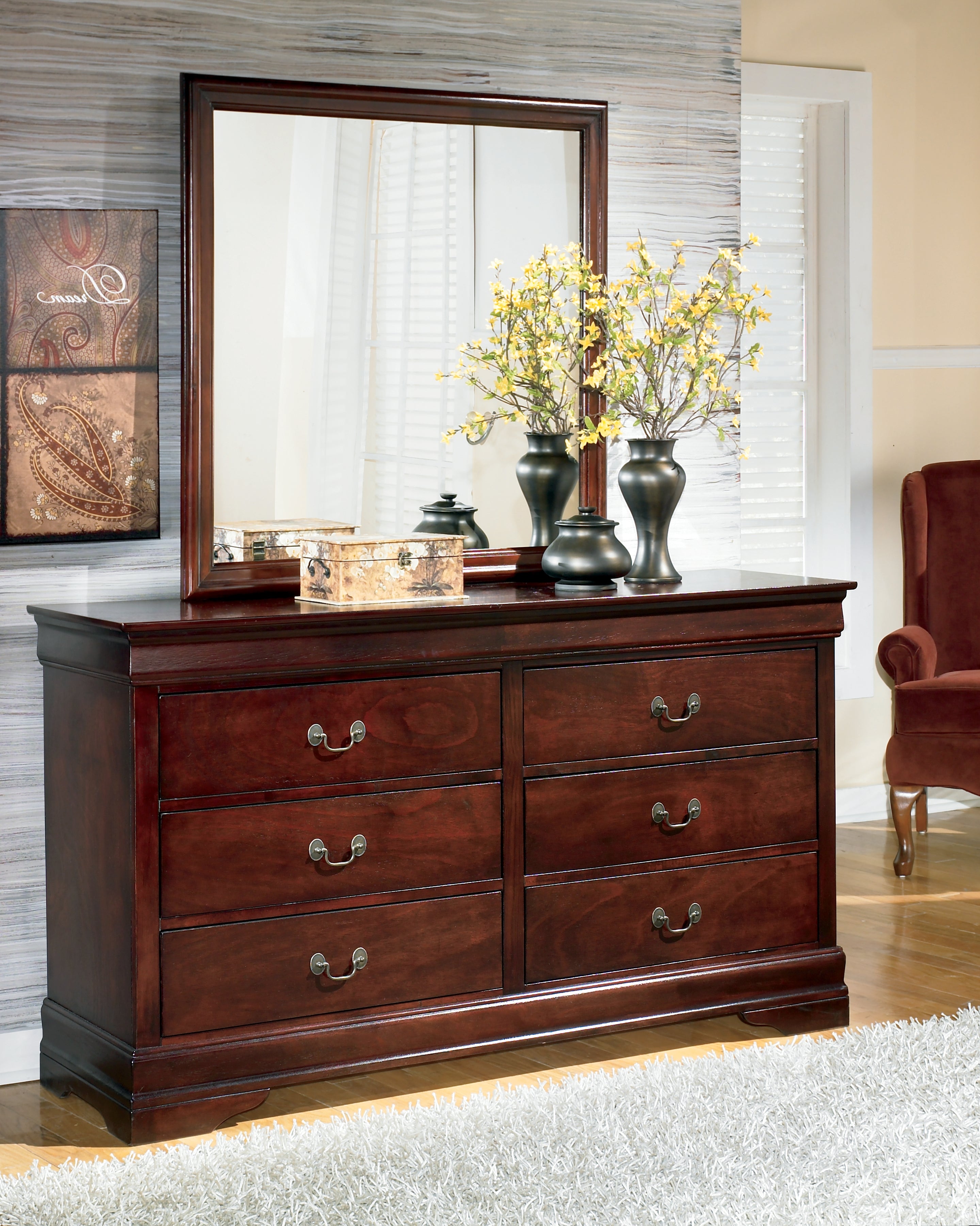 Prime Furniture - Ashley Furniture - Alisdair Bedroom - Dresser and Mirror / Reddish Brown - B376B1