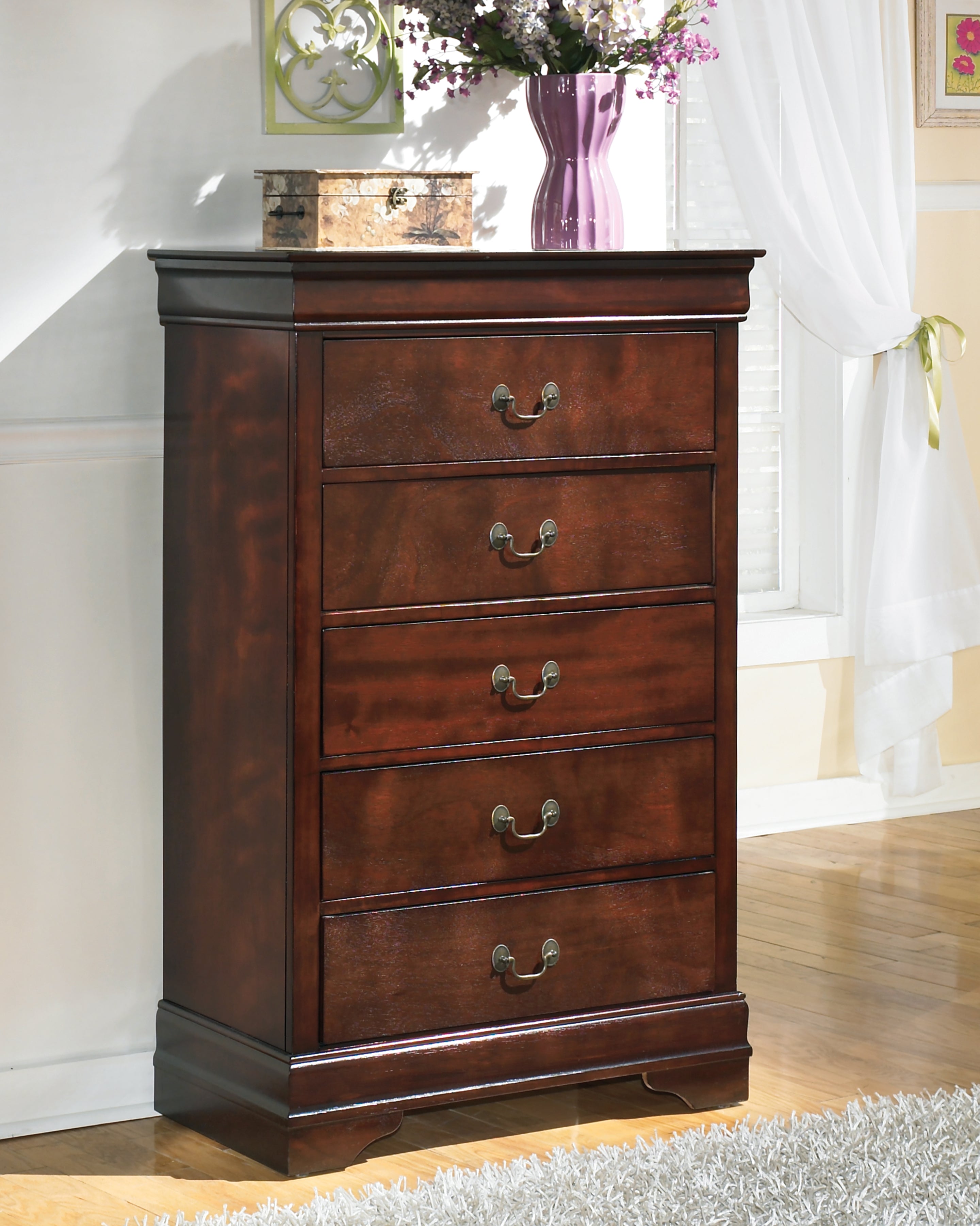 Prime Furniture - Ashley Furniture - Alisdair Bedroom - Chest / Reddish Brown - B376-46
