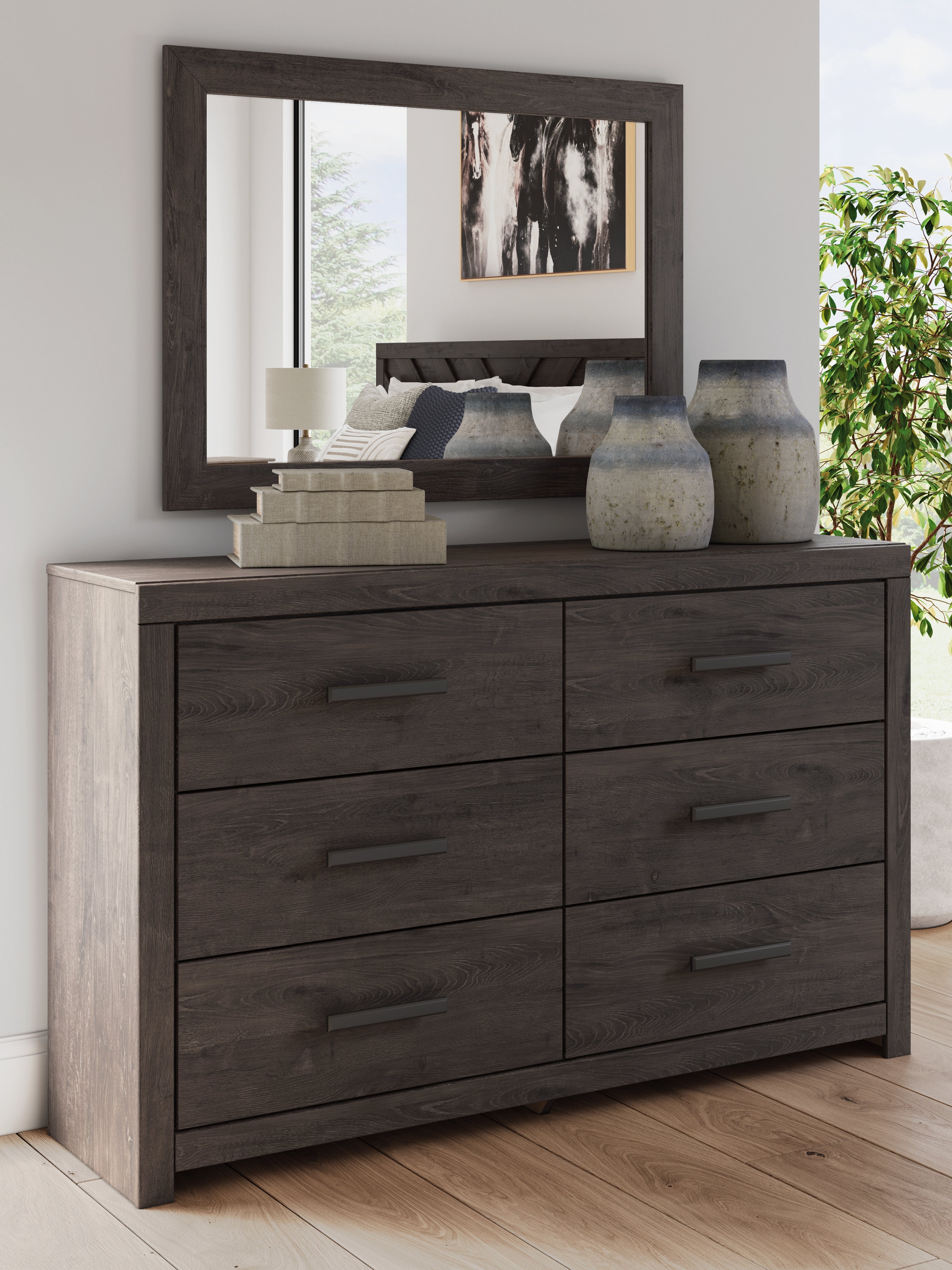 Prime Furniture - Ashley Furniture - Prendonea Bedroom - Dresser and Mirror / Charcoal - B3789B1