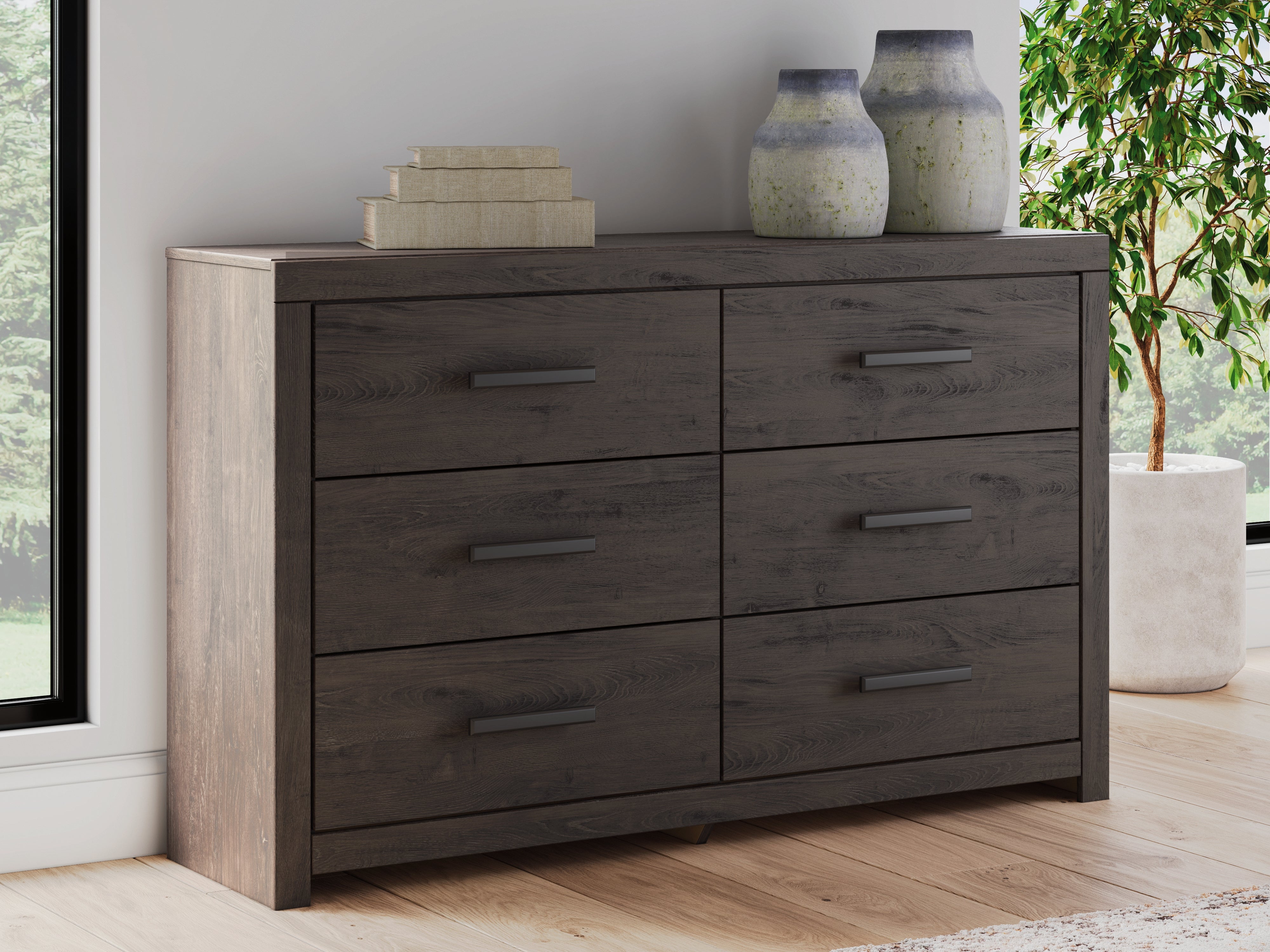 Prime Furniture - Ashley Furniture - Prendonea Bedroom - Six Drawer Dresser / Charcoal - B3789-31