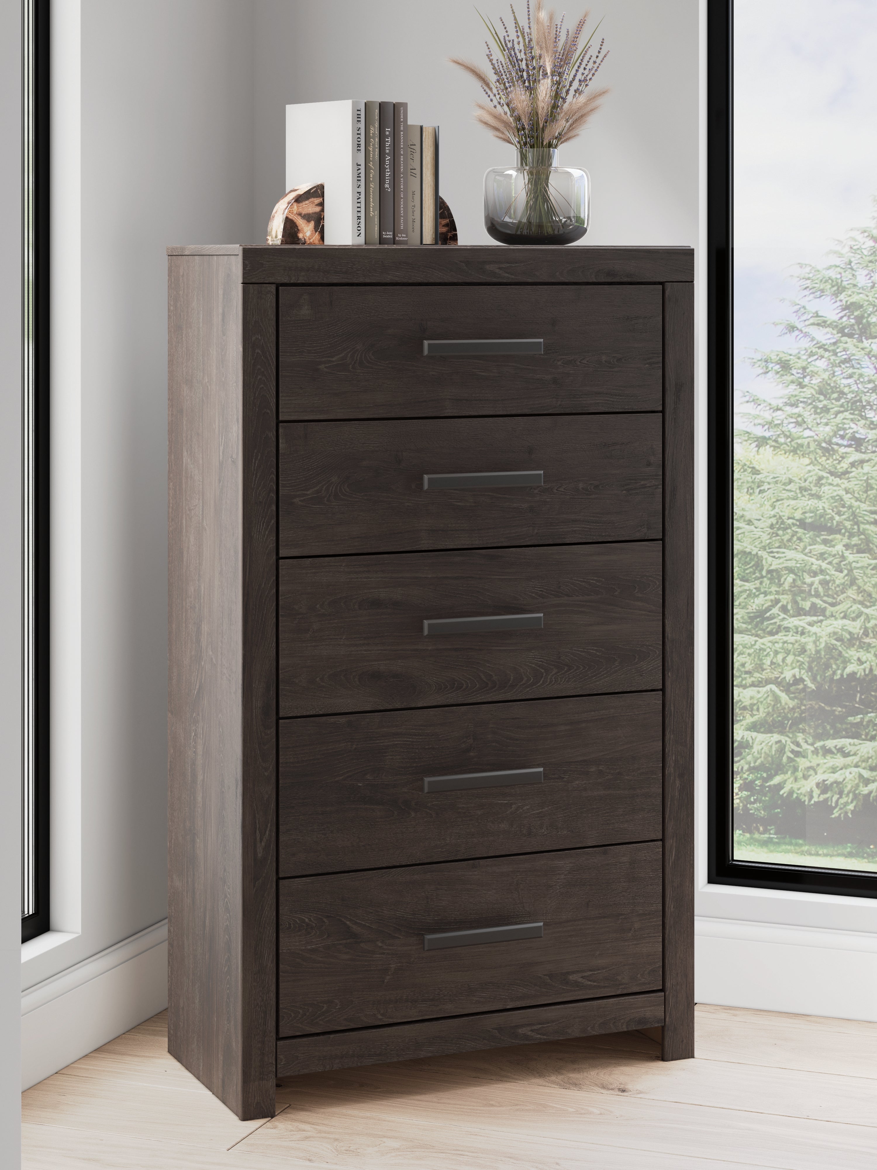 Prime Furniture - Ashley Furniture - Prendonea Bedroom - Five Drawer Chest / Charcoal - B3789-46