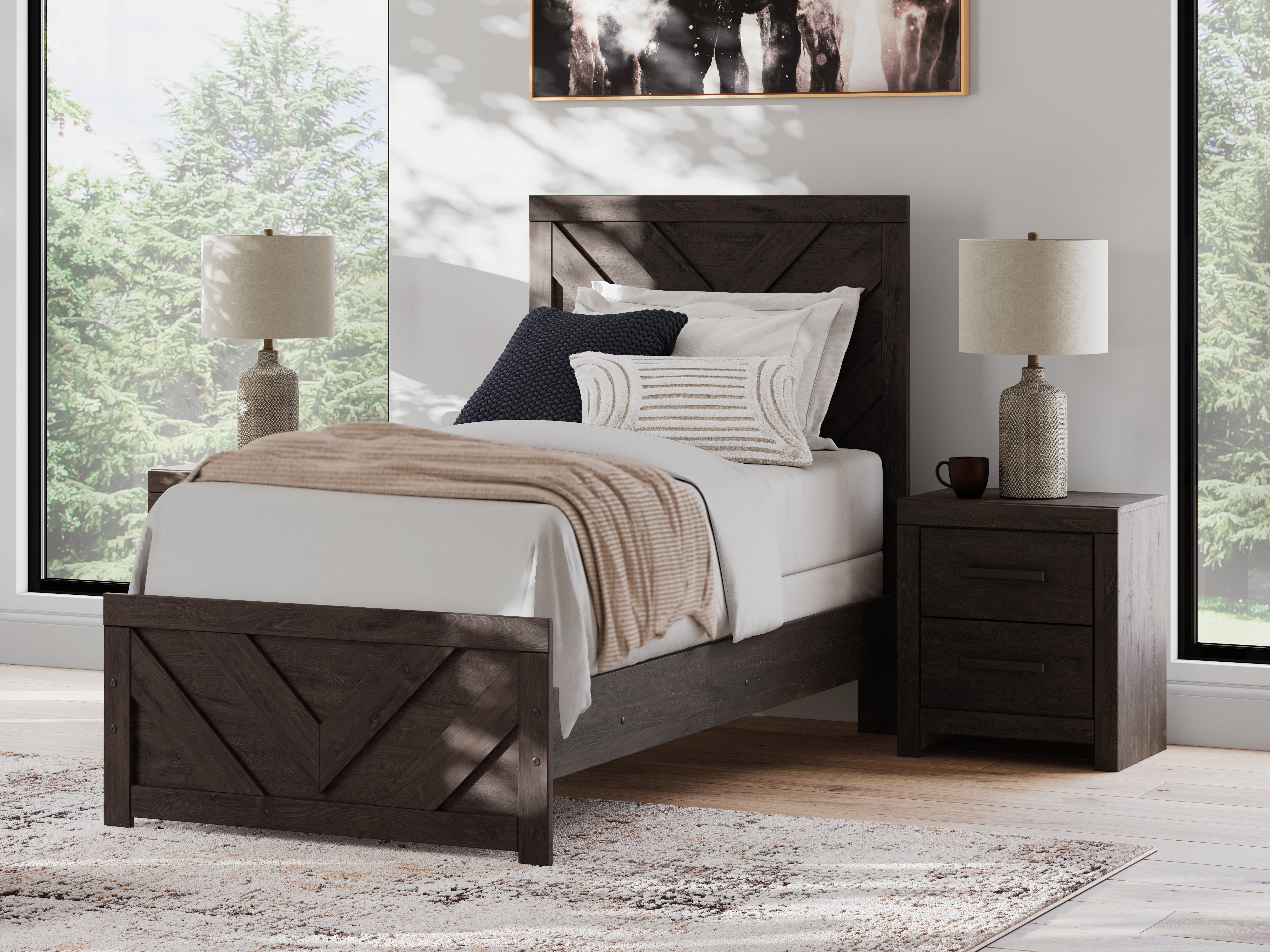 Prime Furniture - Ashley Furniture - Prendonea Bedroom - Twin Panel Bed / Charcoal - B3789B2