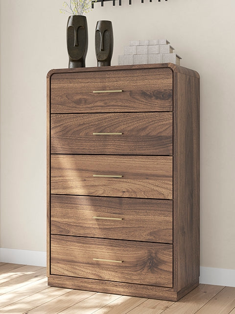 Prime Furniture - Ashley Furniture - Fortlorn Bedroom - Five Drawer Chest / Walnut Brown - PCB386-46
