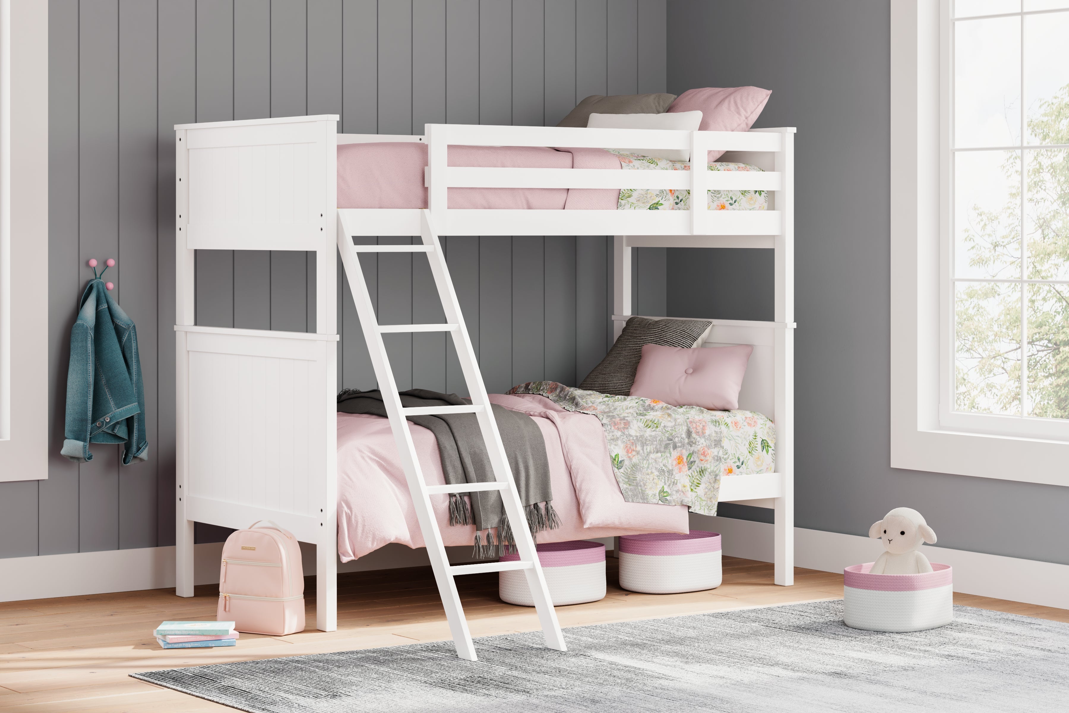 Prime Furniture - Ashley Furniture - Nextonfort Bedroom - Twin over Twin Bunk Bed / White - B396B6