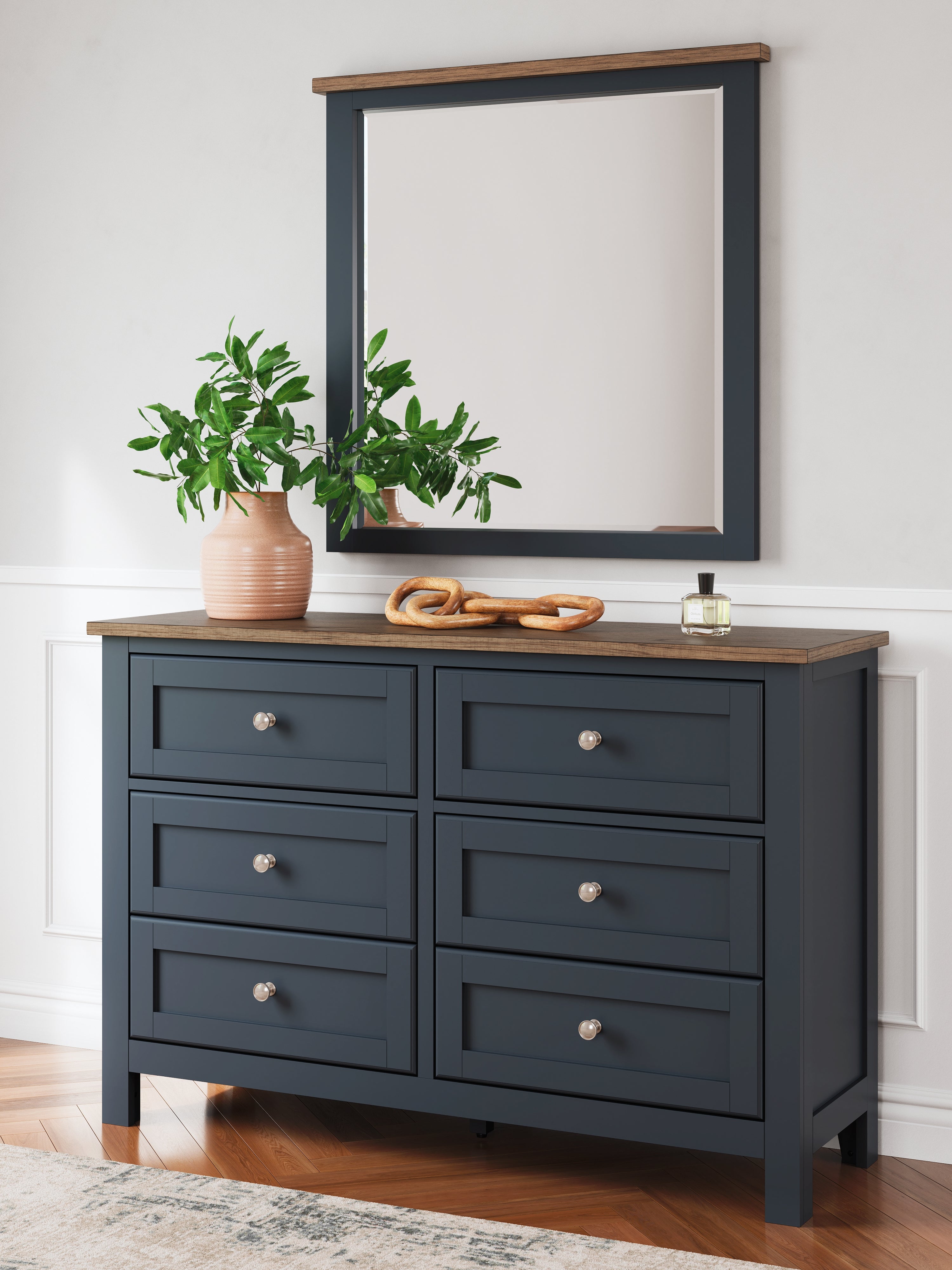 Prime Furniture - Ashley Furniture - Landocken Bedroom - Dresser and Mirror / Brown/Blue - B414B1