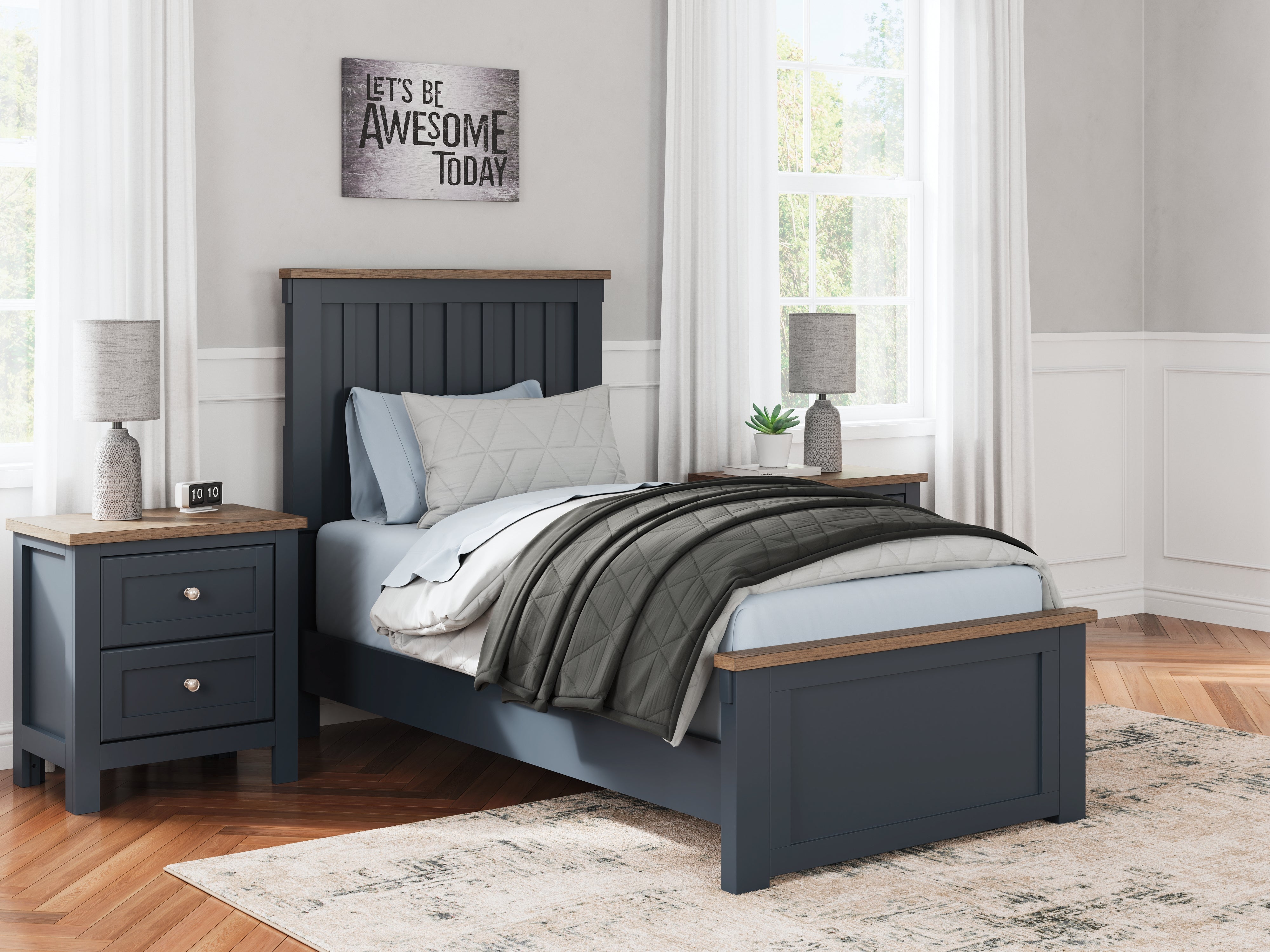 Prime Furniture - Ashley Furniture - Landocken Bedroom - Twin Panel Bed / Brown/Blue - B414B2