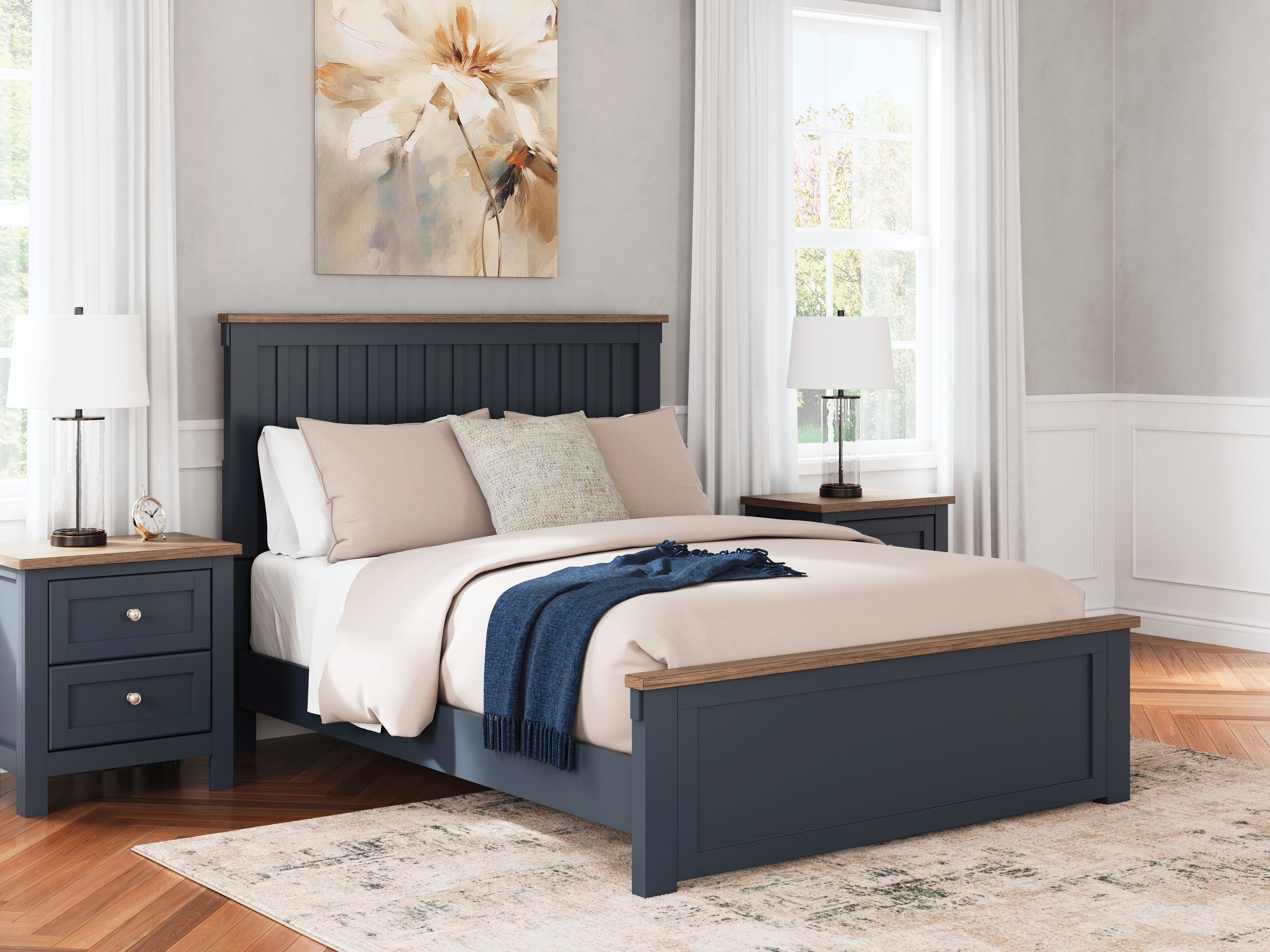 Prime Furniture - Ashley Furniture - Landocken Bedroom - Queen Panel Bed / Brown/Blue - B414B10
