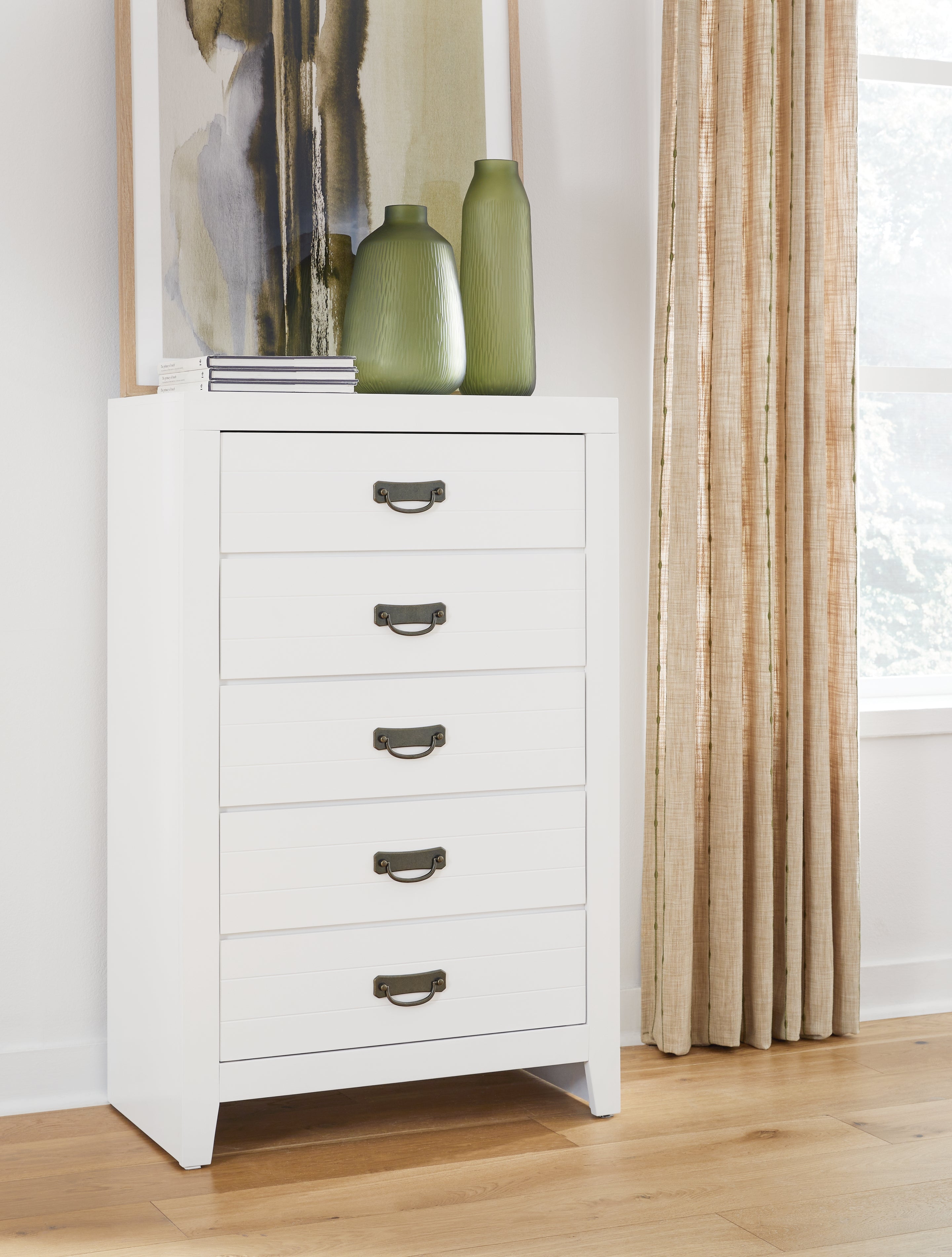 Prime Furniture - Ashley Furniture - Binterglen Bedroom - Five Drawer Chest / White - B427-46