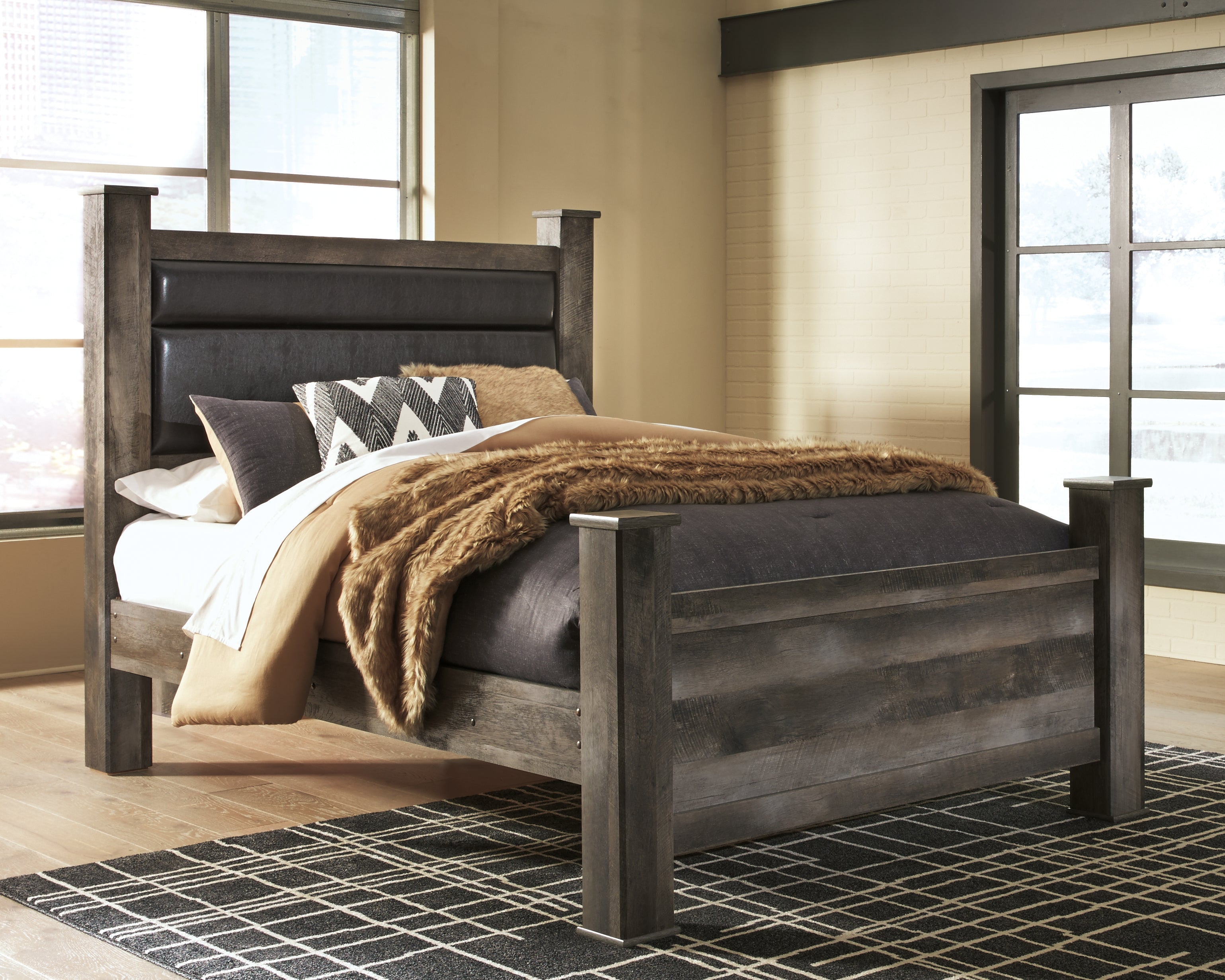 Prime Furniture - Ashley Furniture - Wynnlow Bedroom - Queen Upholstered Poster Bed / Gray - B440B7