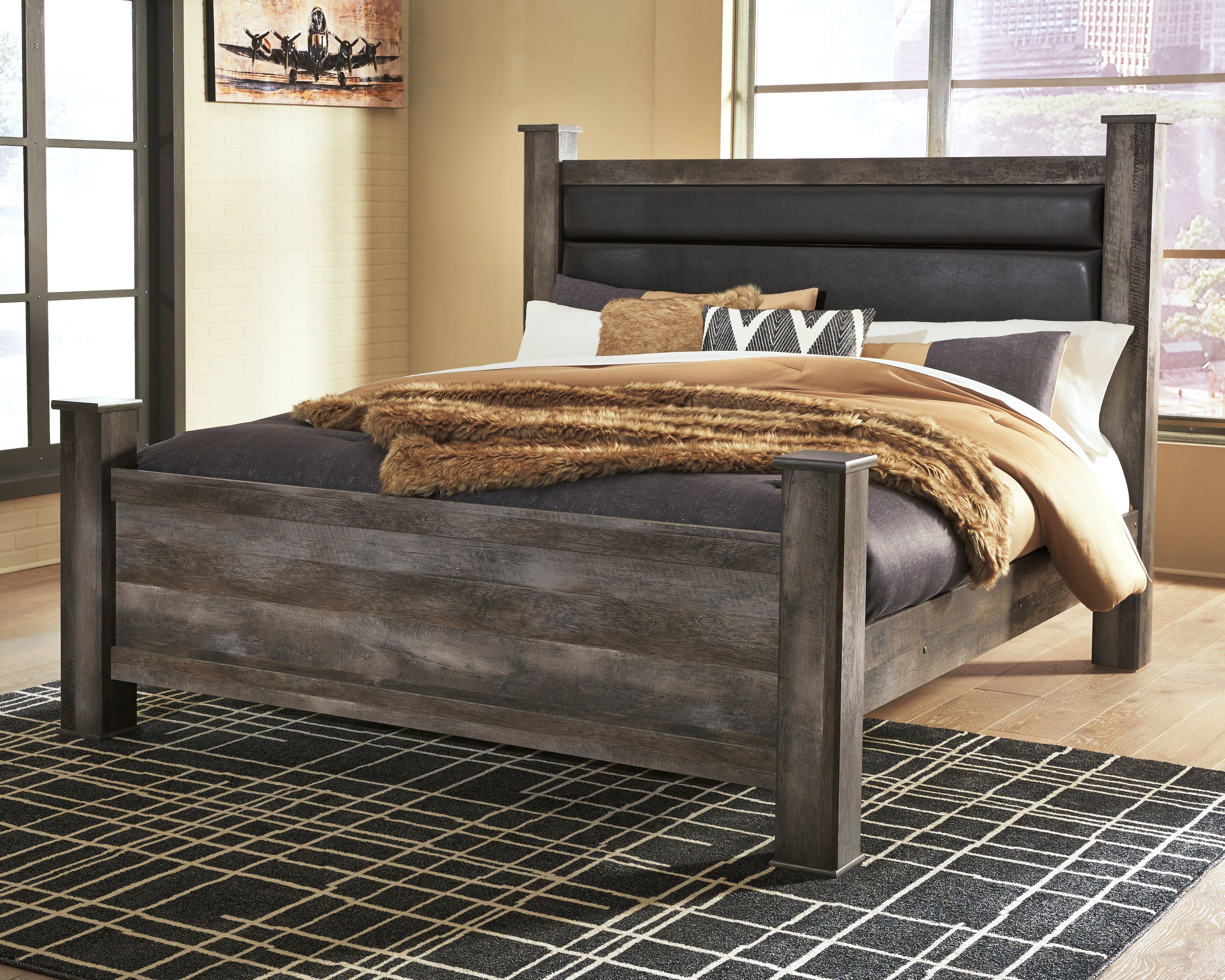 Prime Furniture - Ashley Furniture - Wynnlow Bedroom - King Poster Bed / Gray - B440B6
