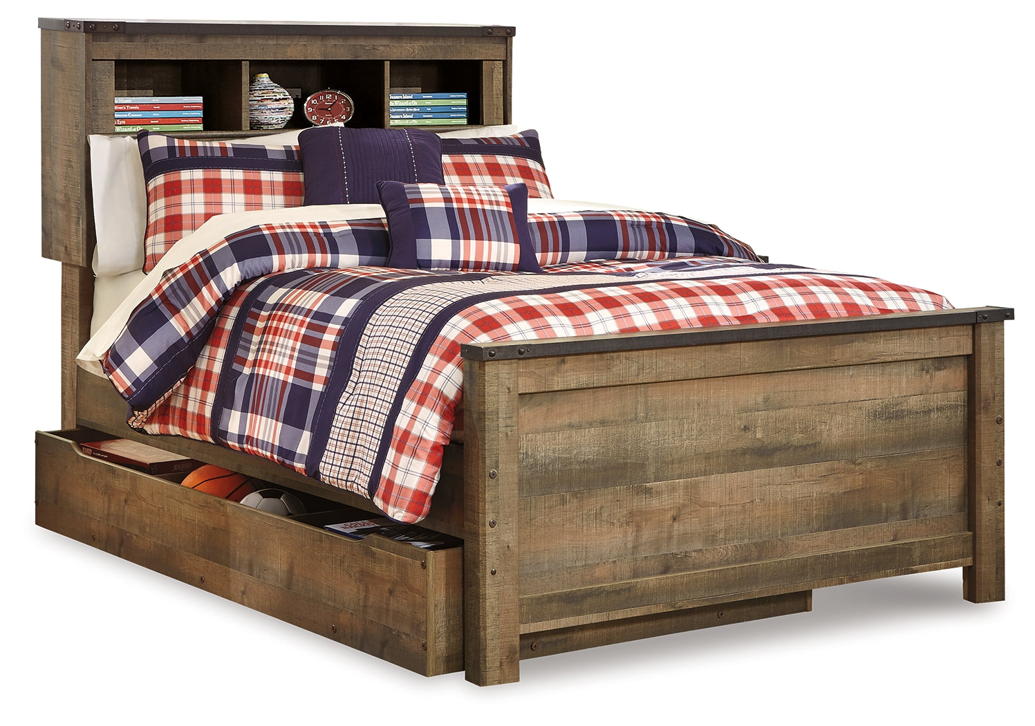 Prime Furniture - Ashley Furniture - Trinell Bedroom - Full Bookcase Bed with Storage / Brown - B446B91