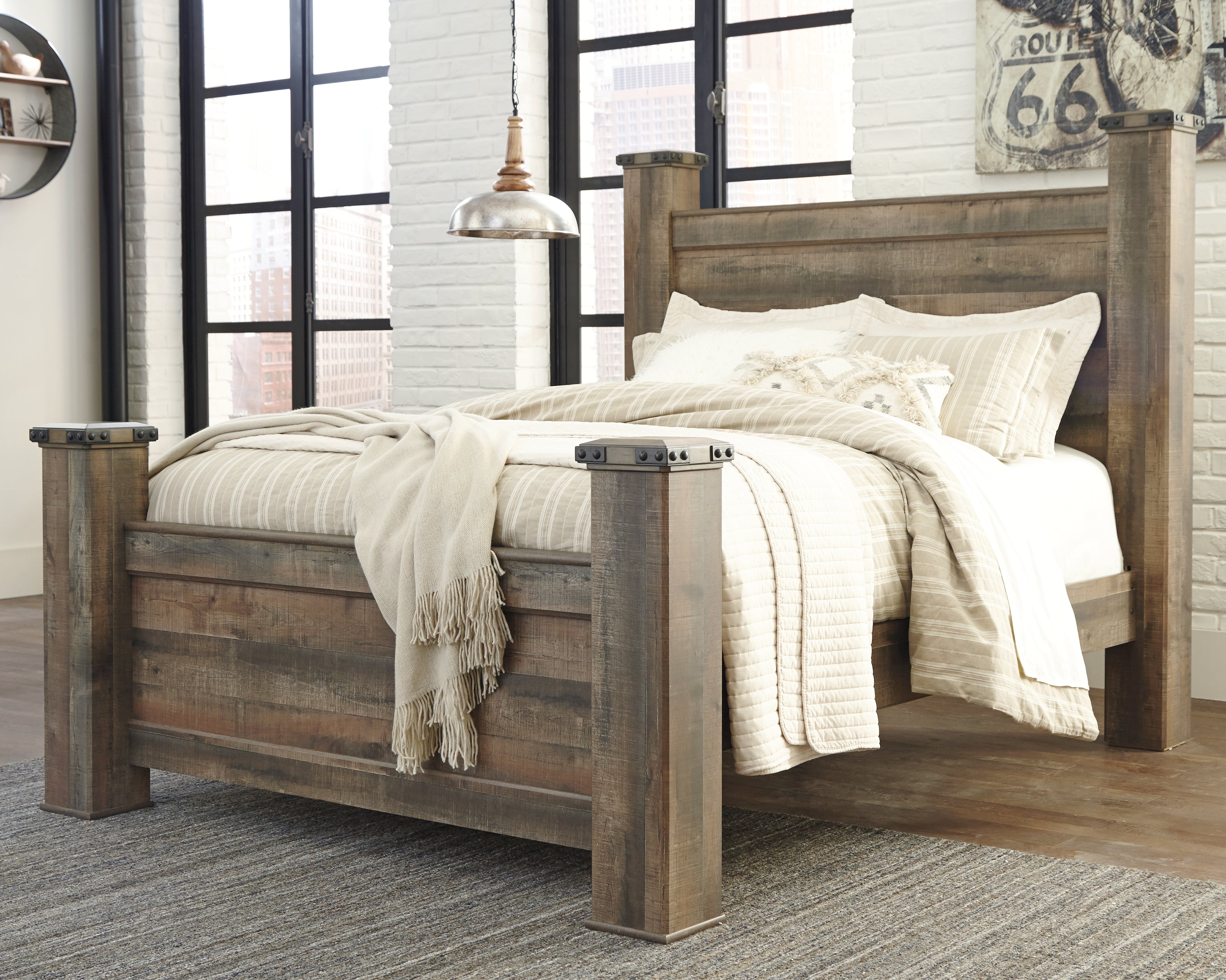 Prime Furniture - Ashley Furniture - Trinell Bedroom - Queen Poster Bed / Brown - B446B40