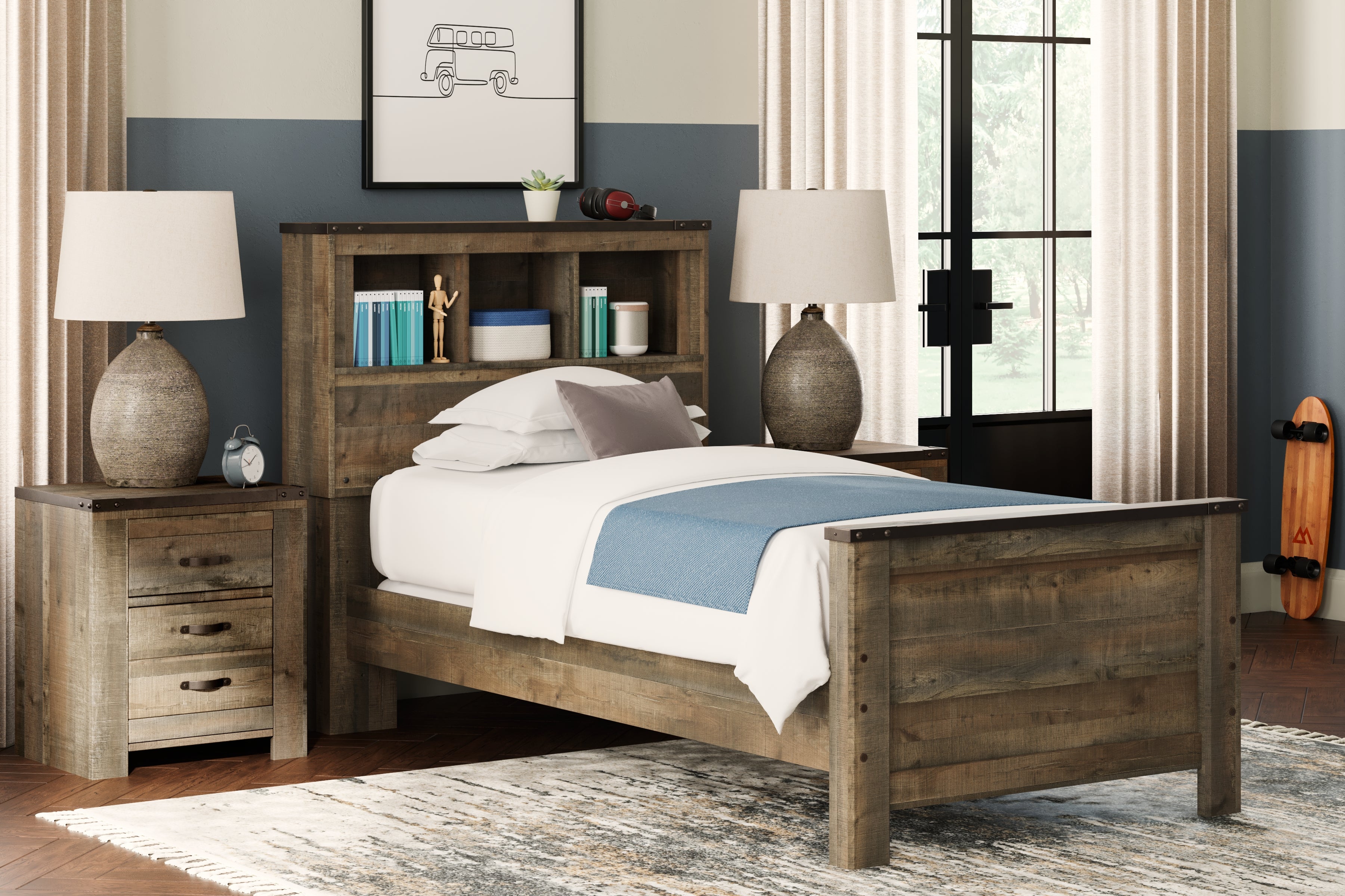 Prime Furniture - Ashley Furniture - Trinell Bedroom - Twin Bookcase Bed / Brown - B446B21