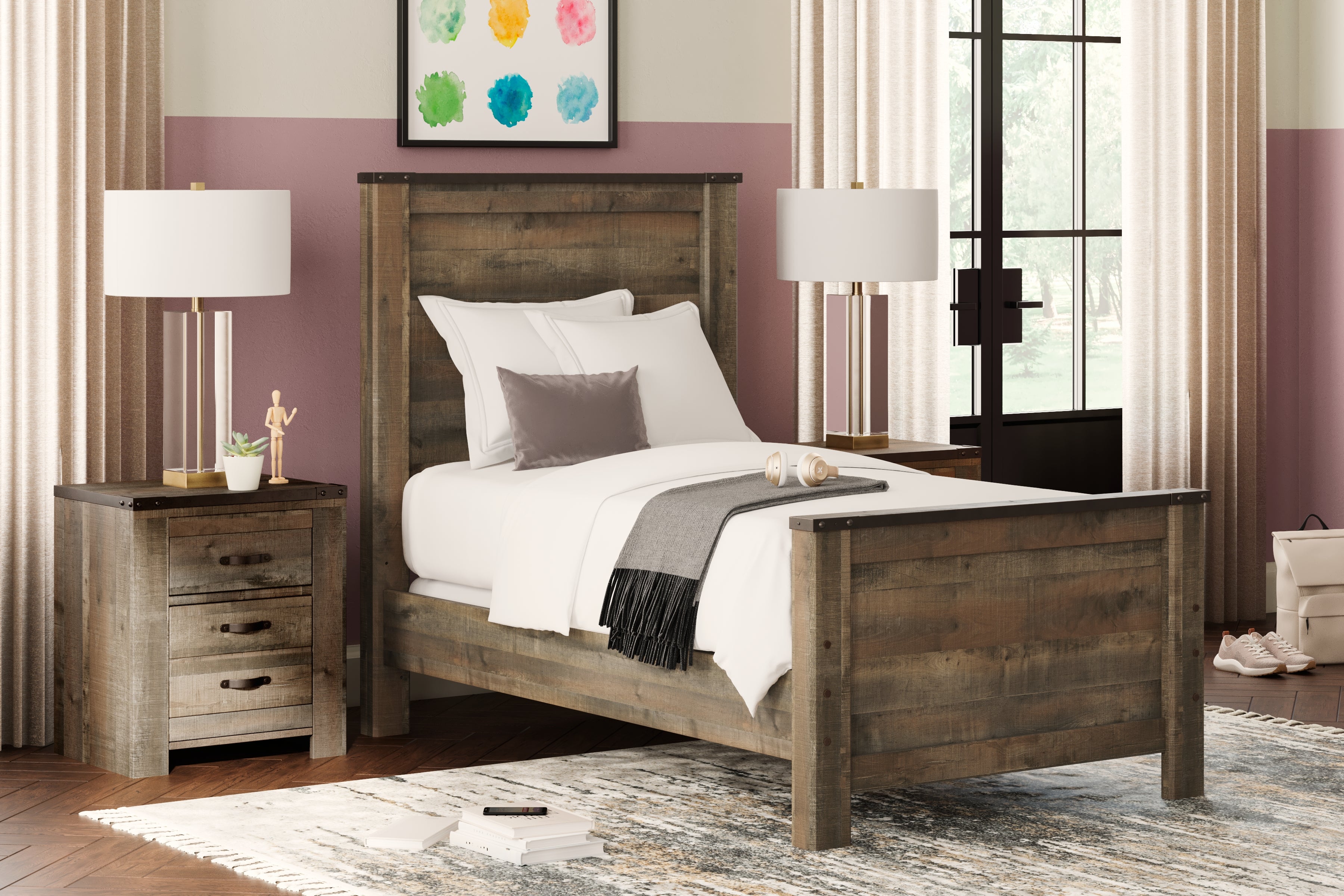 Prime Furniture - Ashley Furniture - Trinell Bedroom - Twin Panel Bed / Brown - B446B2
