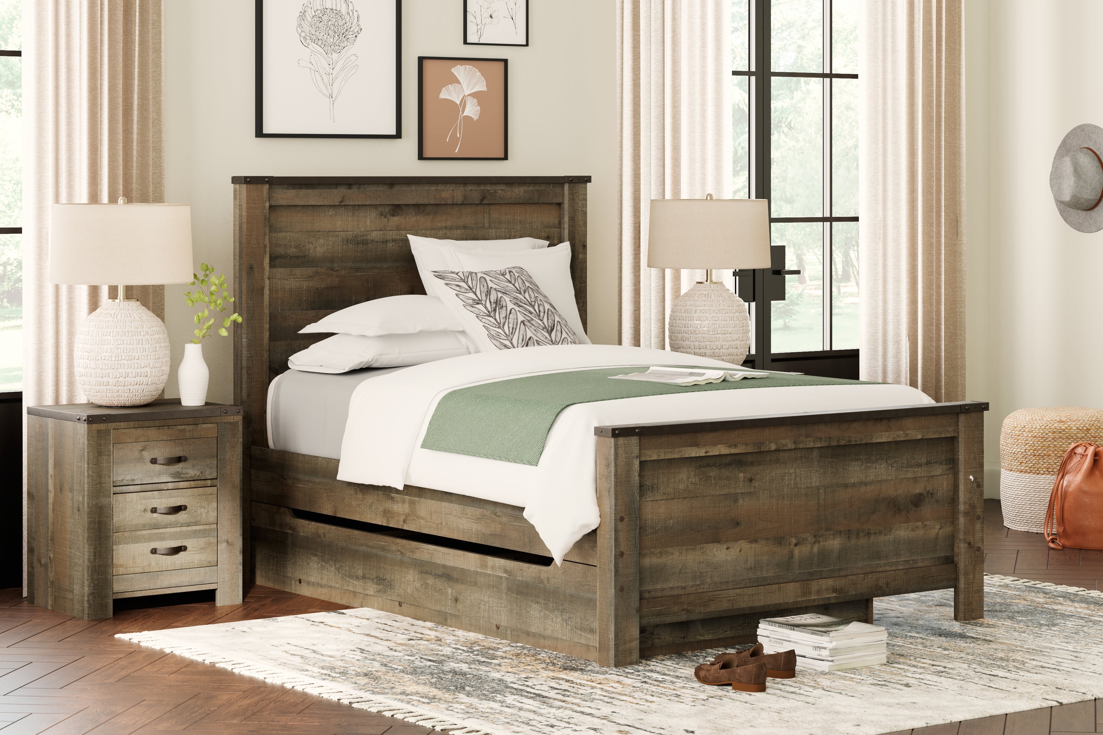 Prime Furniture - Ashley Furniture - Trinell Bedroom - Full Panel Bed with 1 Large Storage Drawer / Brown - B446B9