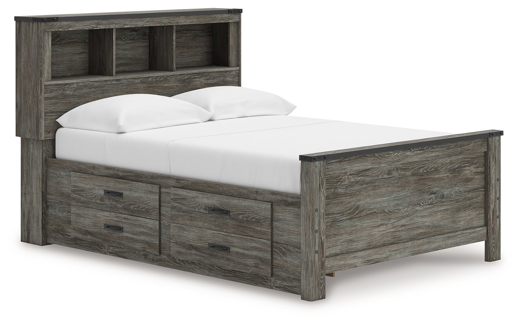 Prime Furniture - Ashley Furniture - Frandern Bedroom - Full Bookcase Panel Bed with Storage / Gray - B4480B9