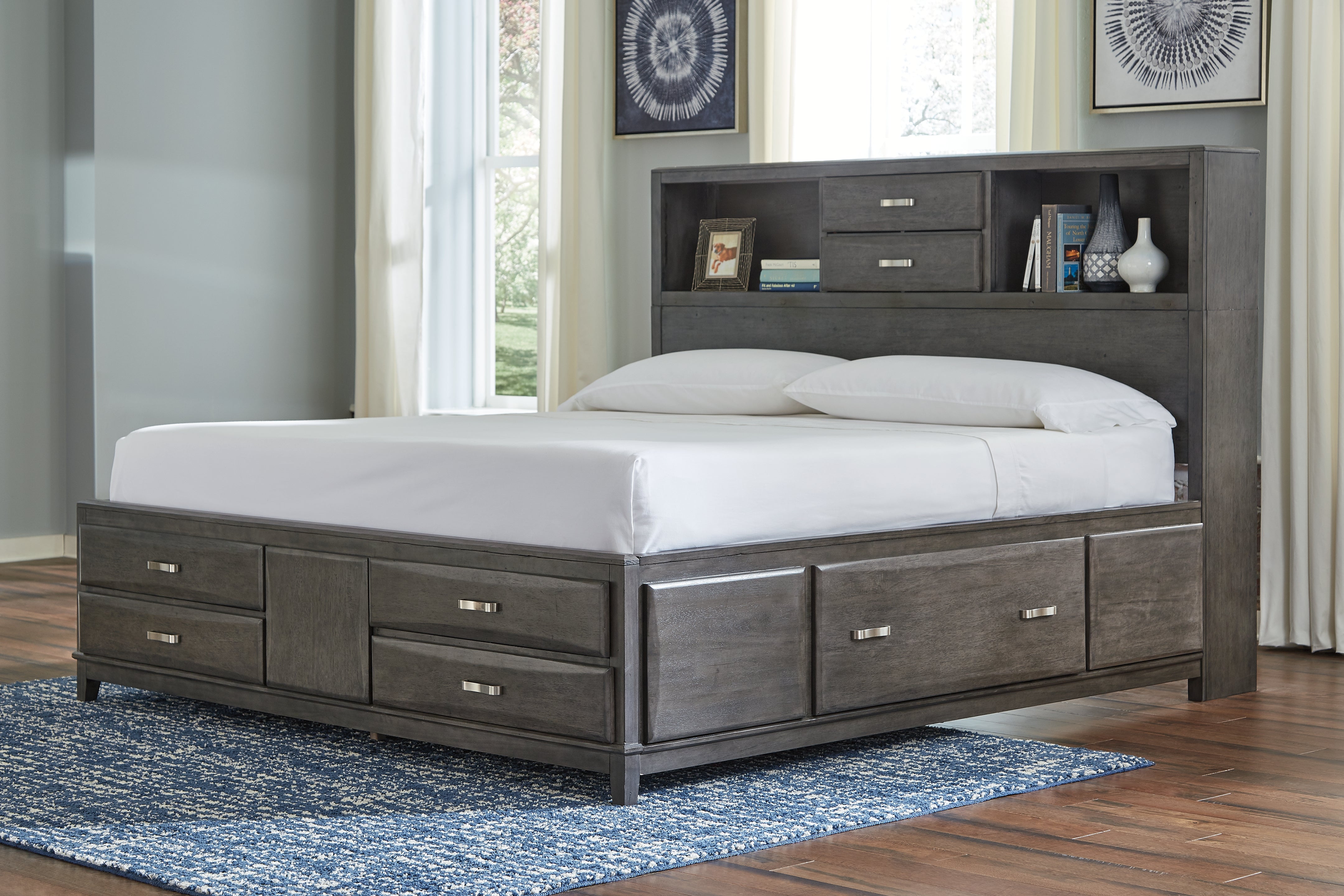 Prime Furniture - Ashley Furniture - Caitbrook Bedroom - King Storage Bed with 8 Drawers / Gray - B476B6