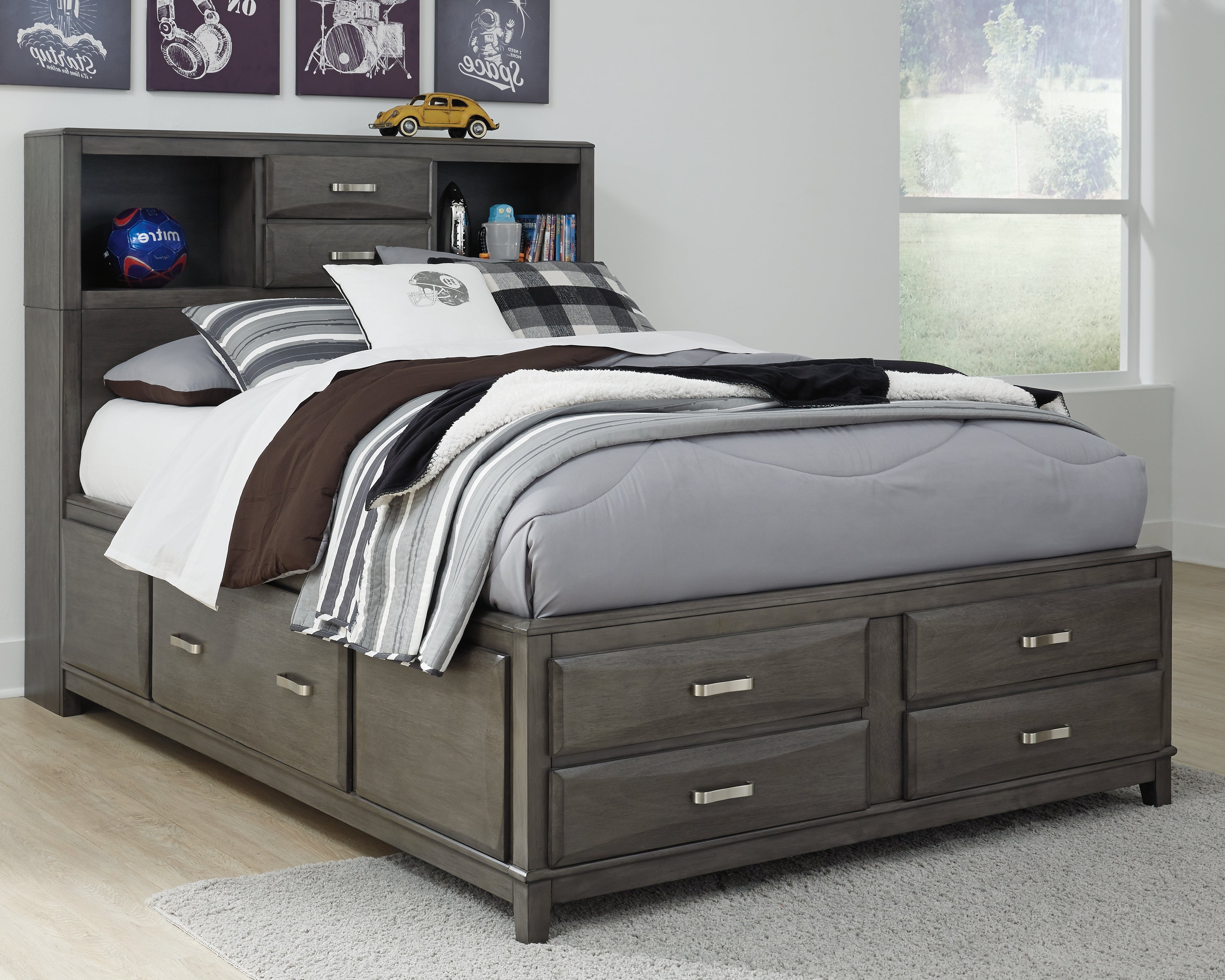 Prime Furniture - Ashley Furniture - Caitbrook Bedroom - Full Storage Bed with 7 Drawers / Gray - B476B4