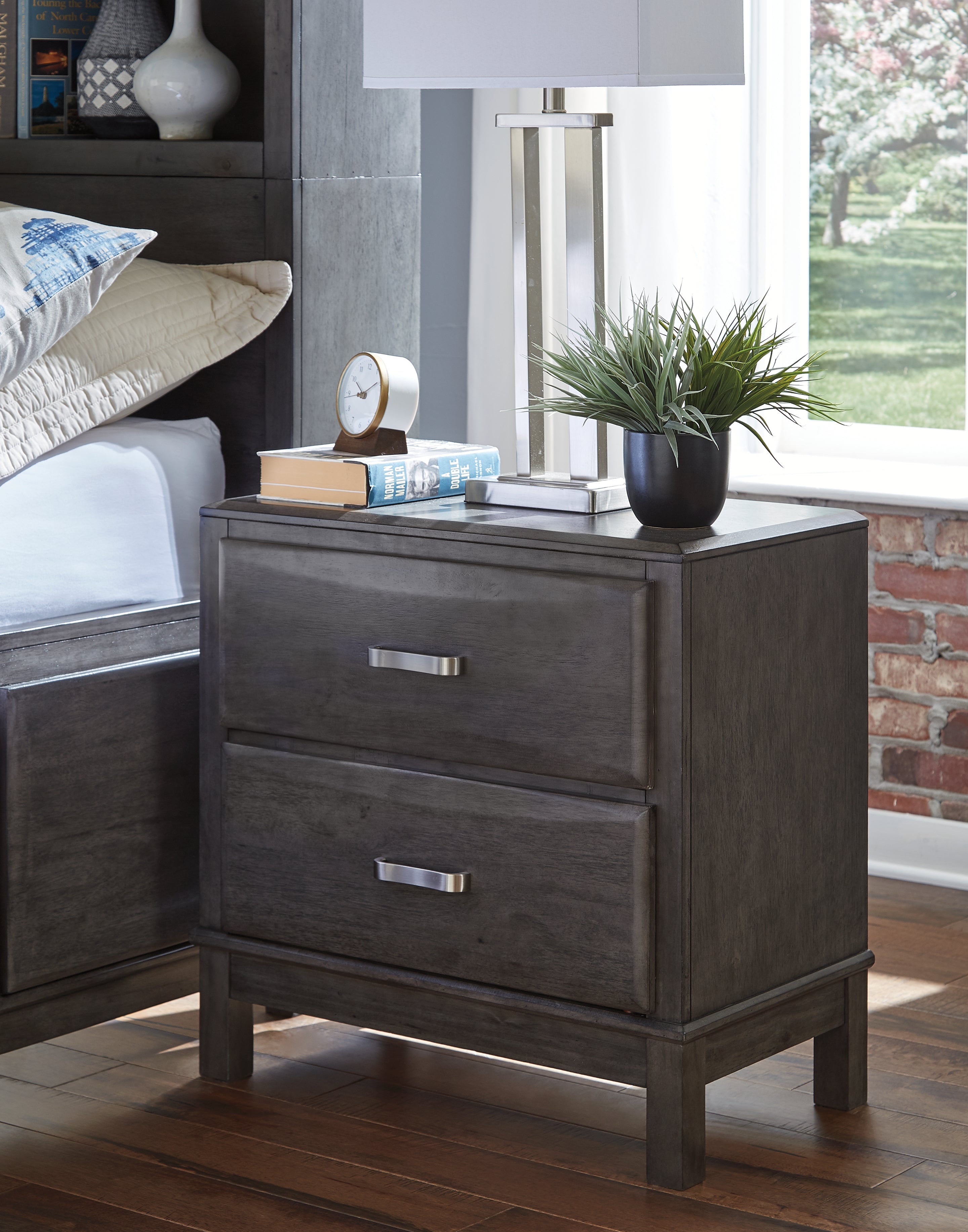 Prime Furniture - Ashley Furniture - Caitbrook Bedroom - Two Drawer Night Stand / Gray - B476-92