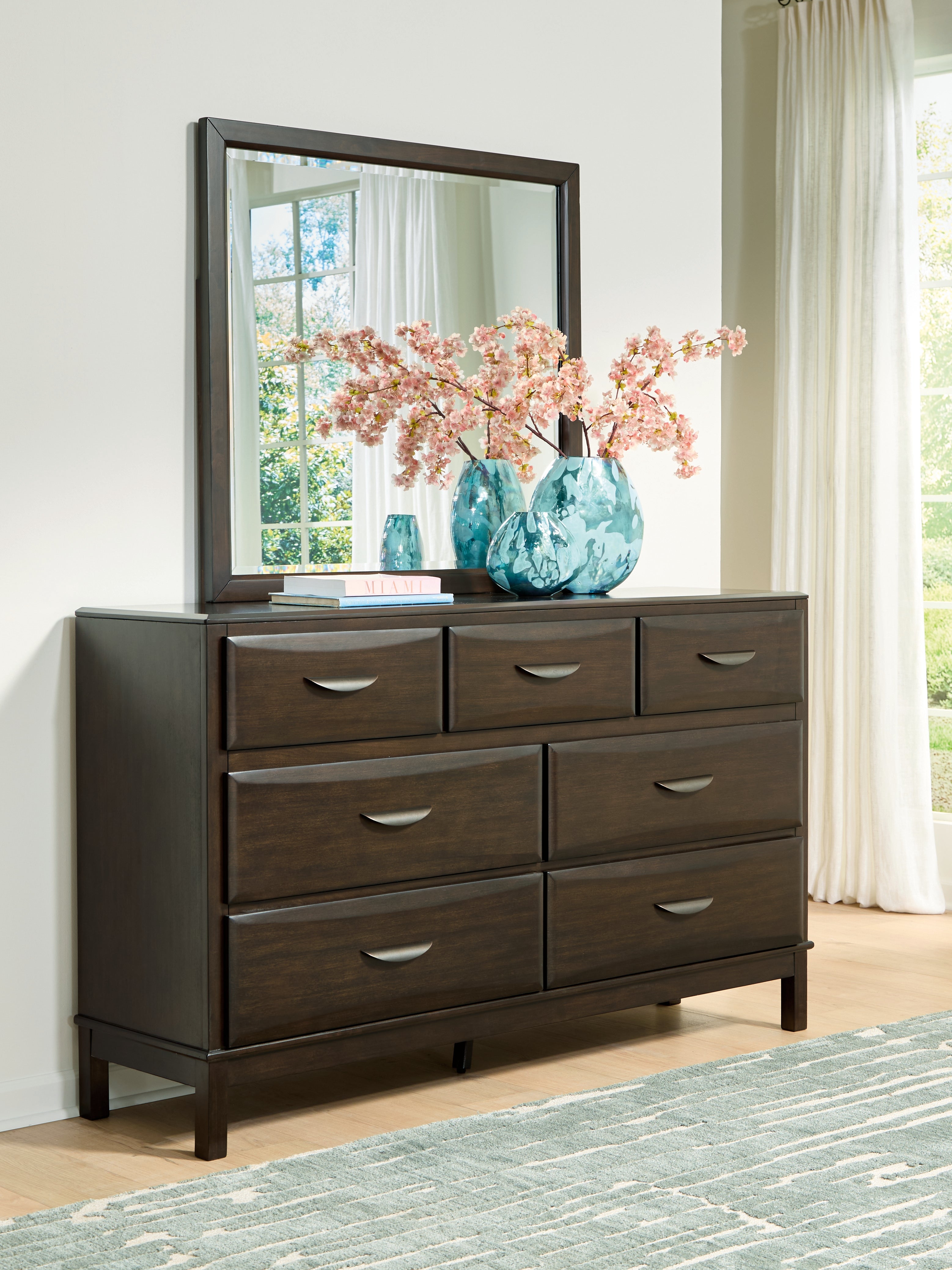 Prime Furniture - Ashley Furniture - Vanmore Bedroom - Dresser and Mirror / Dark Brown - B479B1