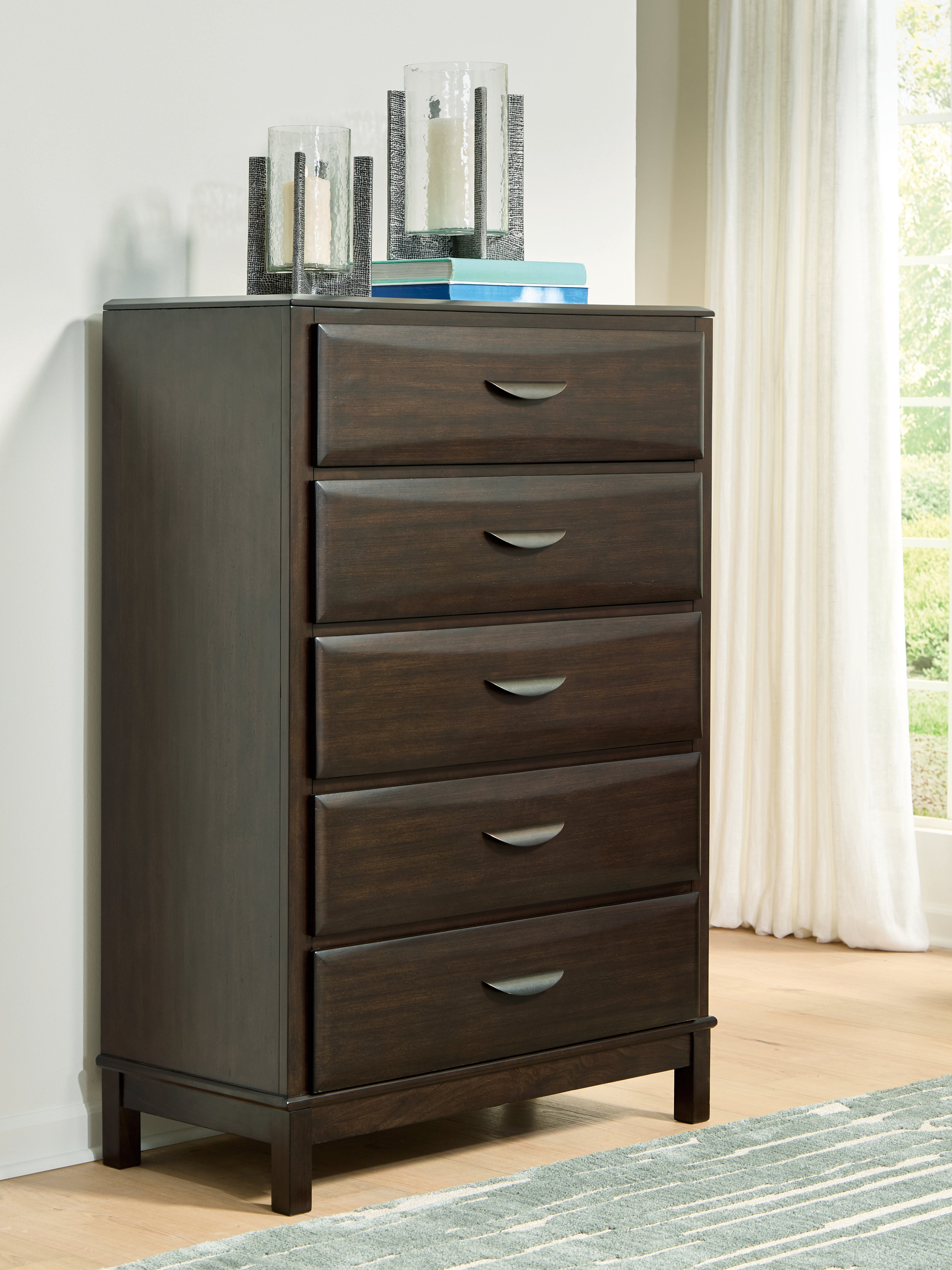 Prime Furniture - Ashley Furniture - Vanmore Bedroom - Five Drawer Chest / Dark Brown - B479-46