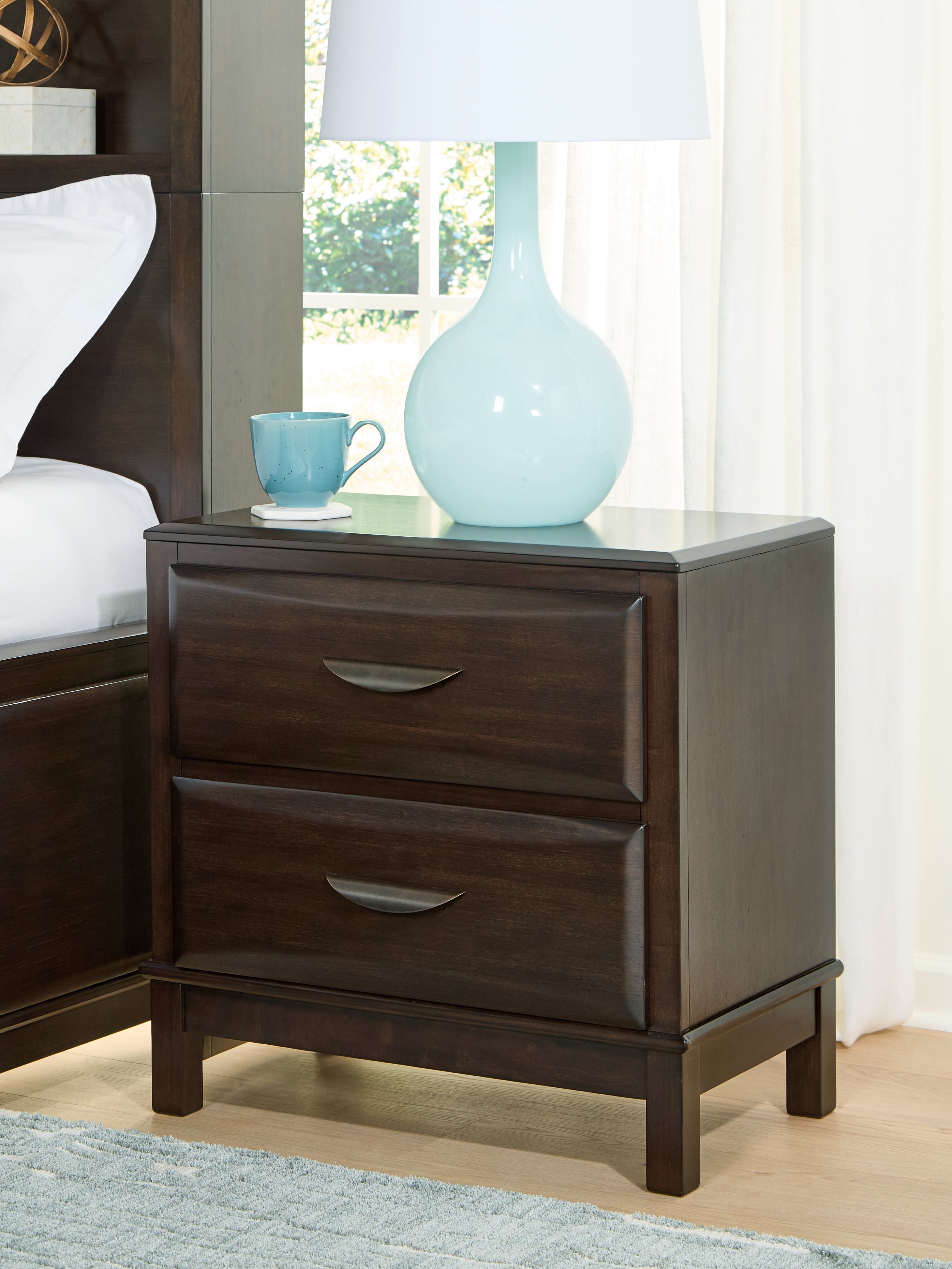 Prime Furniture - Ashley Furniture - Vanmore Bedroom - Two Drawer Night Stand / Dark Brown - B479-92