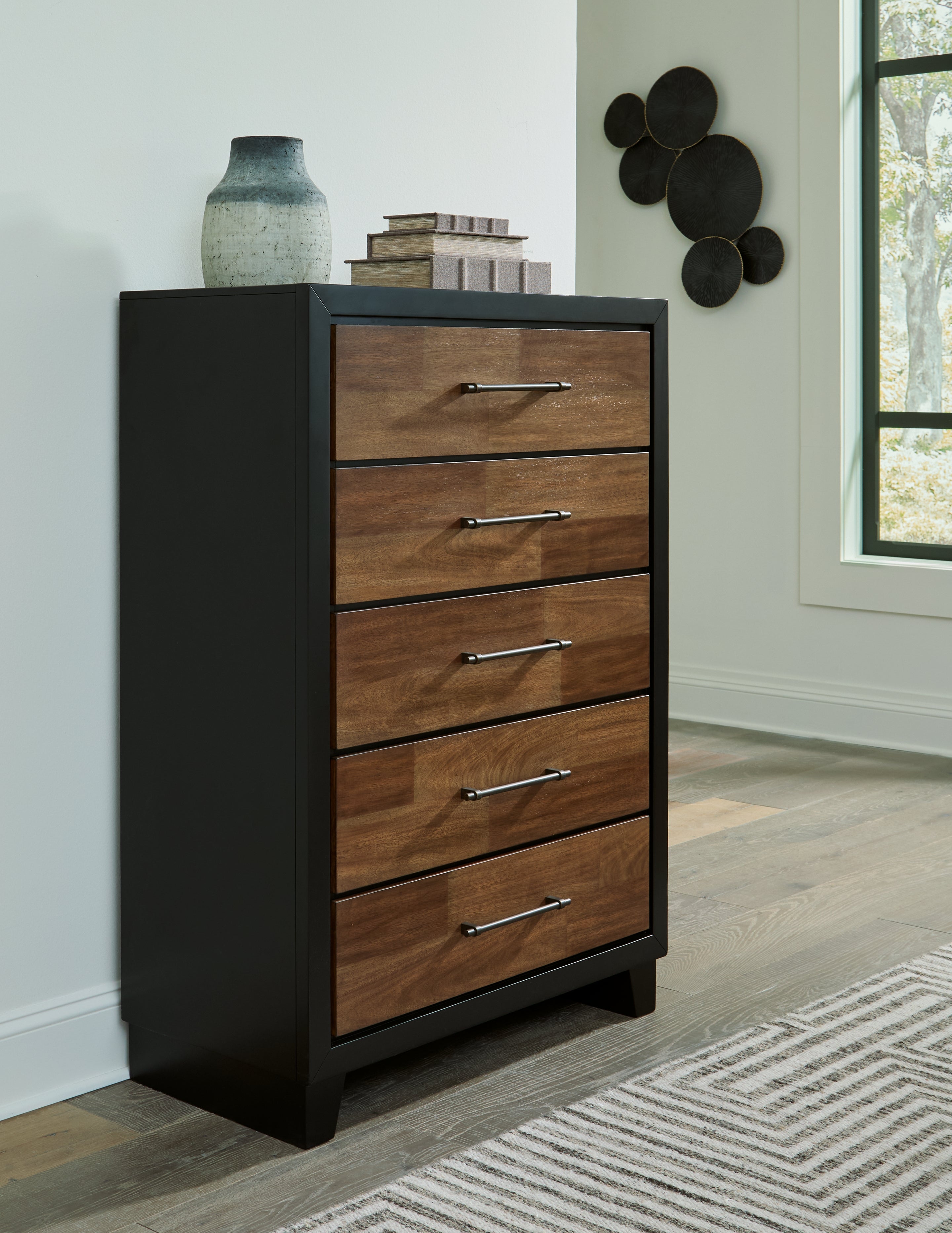Prime Furniture - Ashley Furniture - Kraeburn Bedroom - Five Drawer Chest / Brown/Black - B496-46