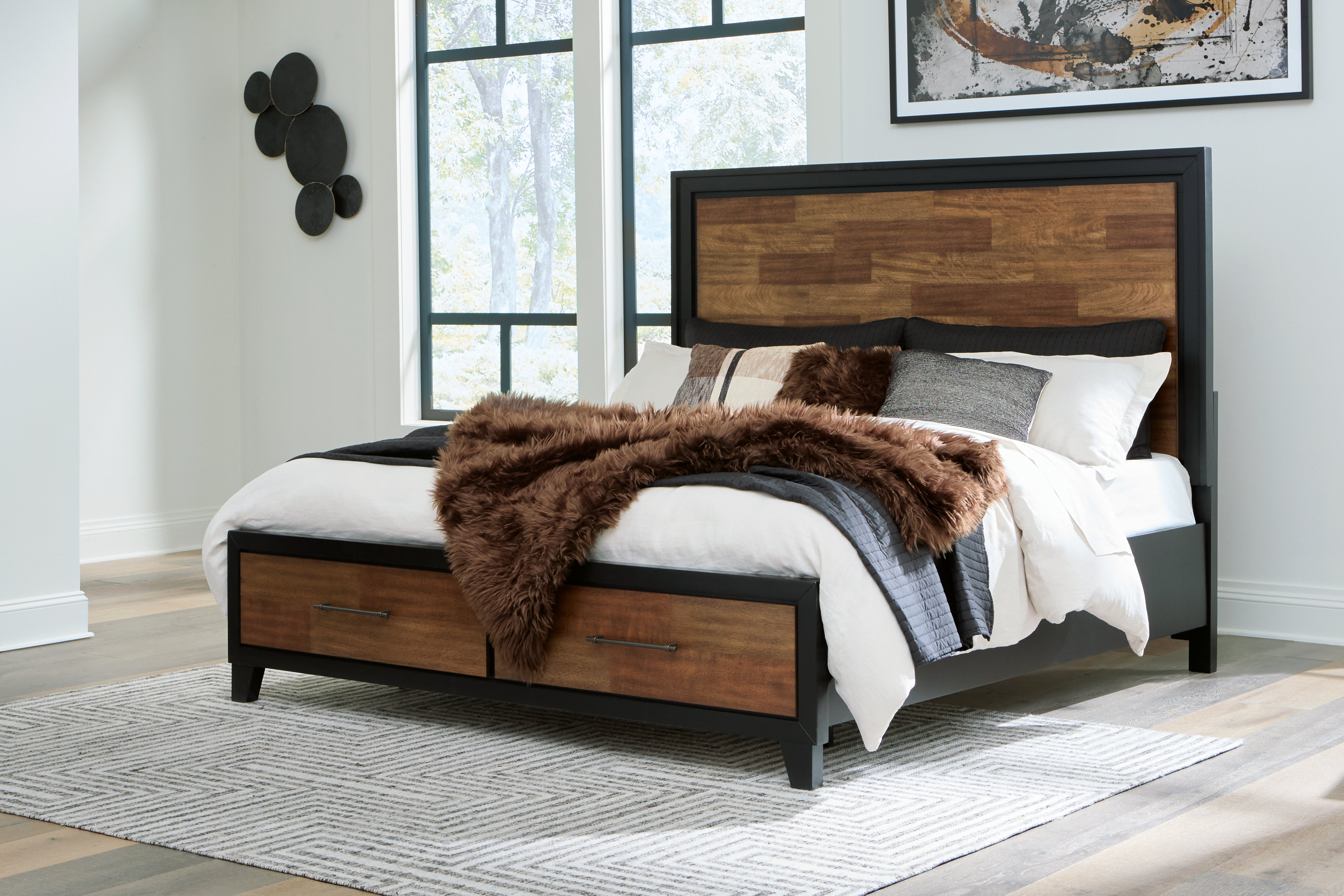 Prime Furniture - Ashley Furniture - Kraeburn Bedroom - King Panel Storage Bed / Brown/Black - B496B12