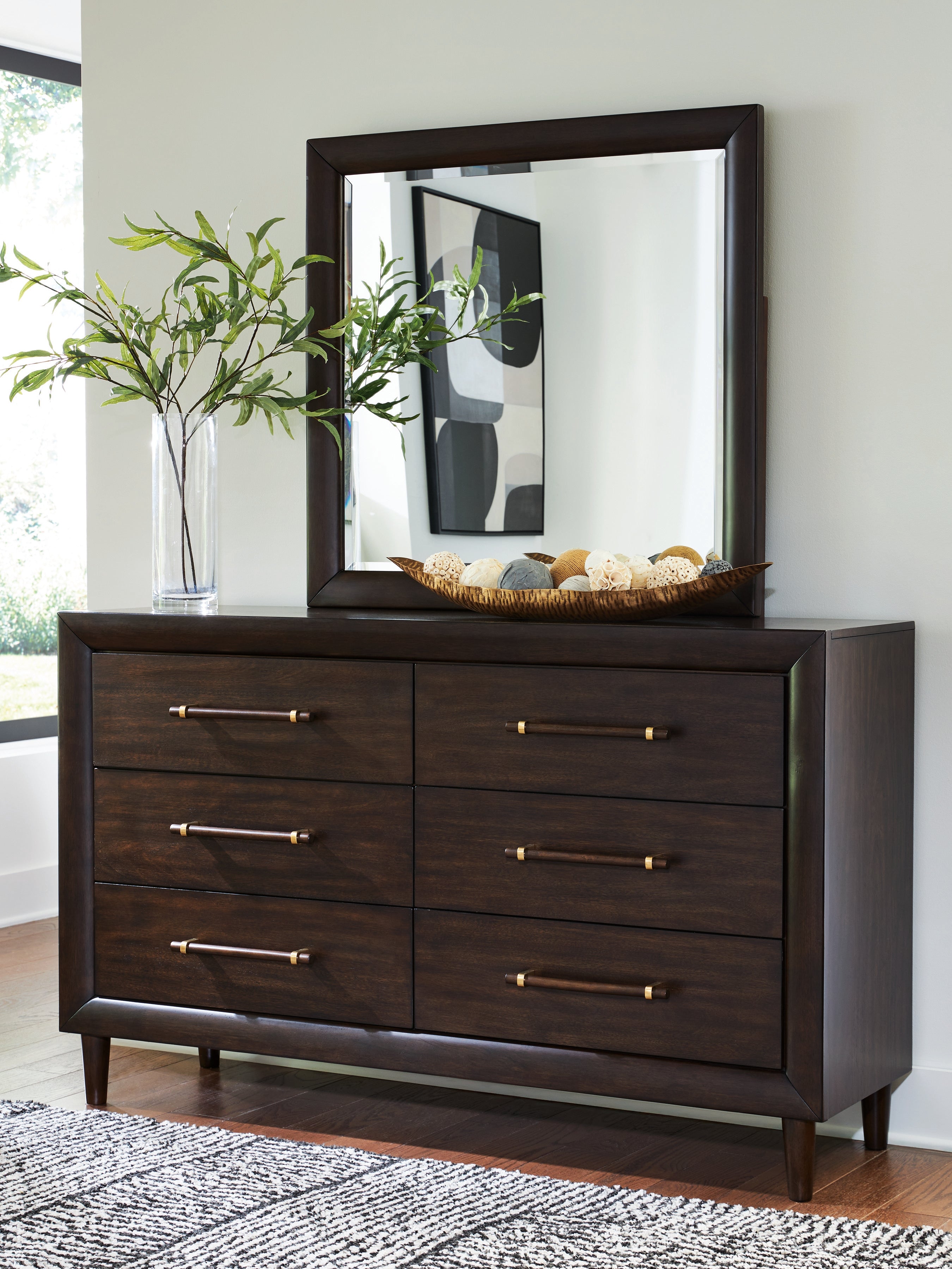 Prime Furniture - Ashley Furniture - Dantenton Bedroom - Dresser and Mirror / Merlot - B611B1