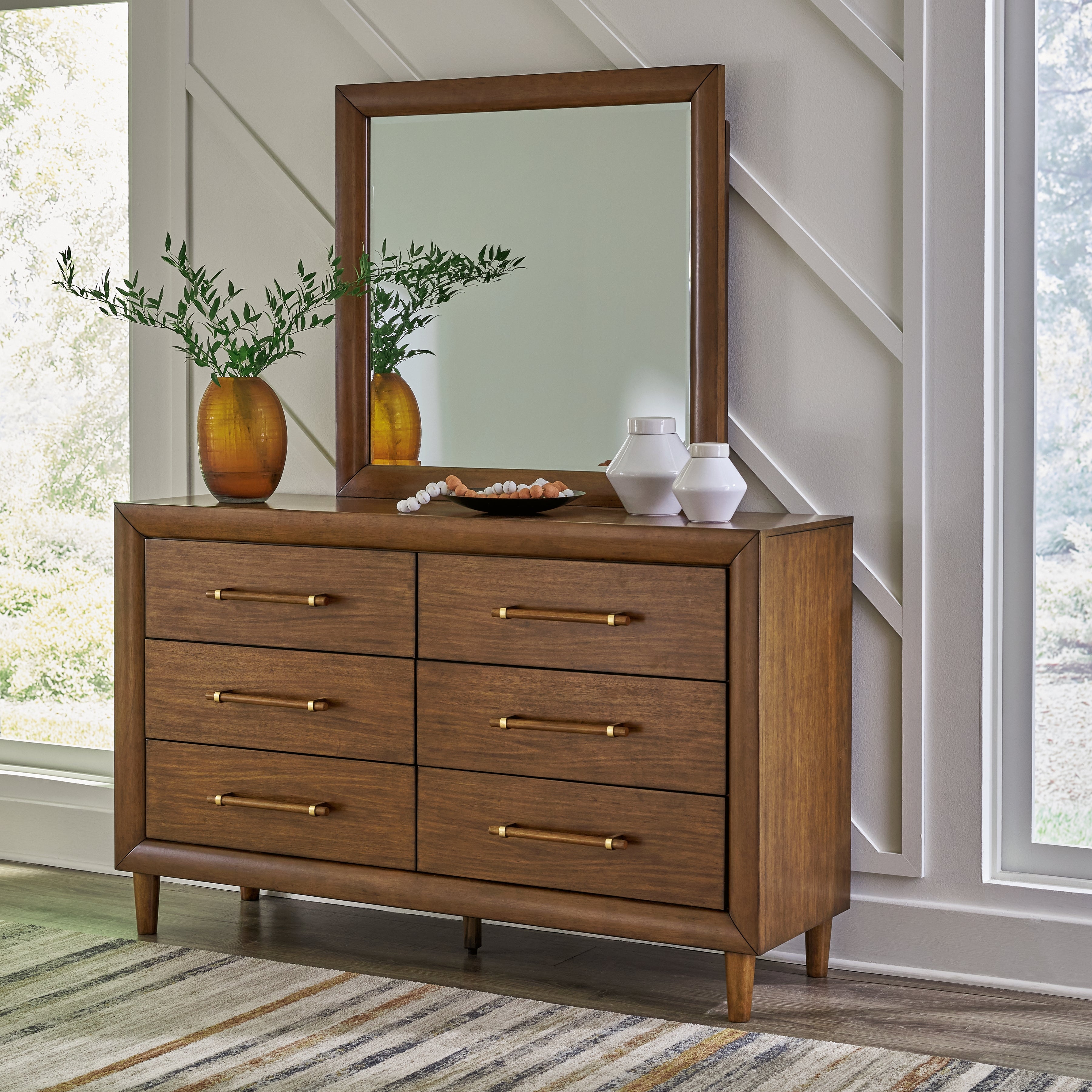 Prime Furniture - Ashley Furniture - Lyncott Bedroom - Dresser and Mirror / Brown - B615B1