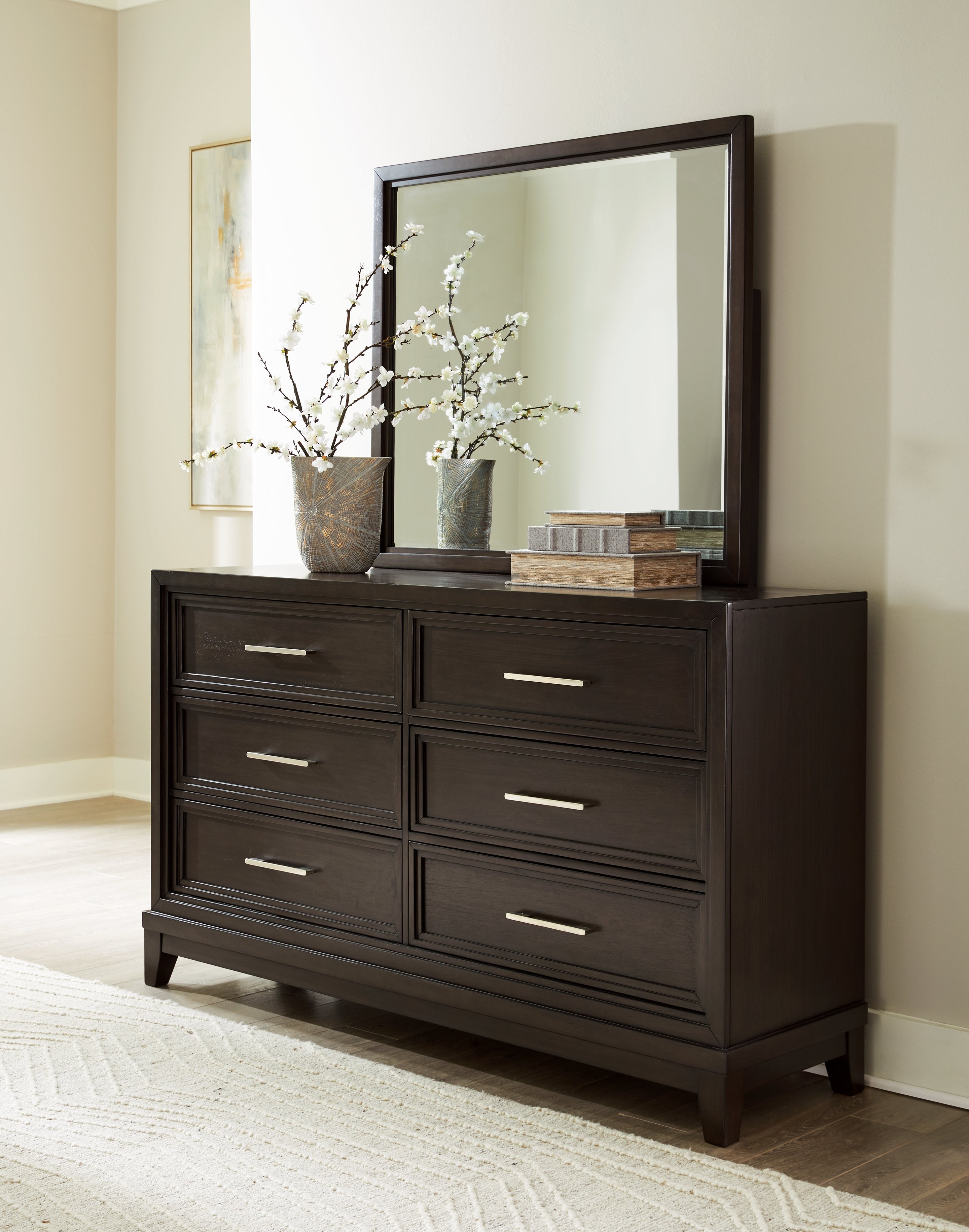 Prime Furniture - Ashley Furniture - Neymorton Bedroom - Dresser and Mirror / Dark Grayish Brown - B618B1