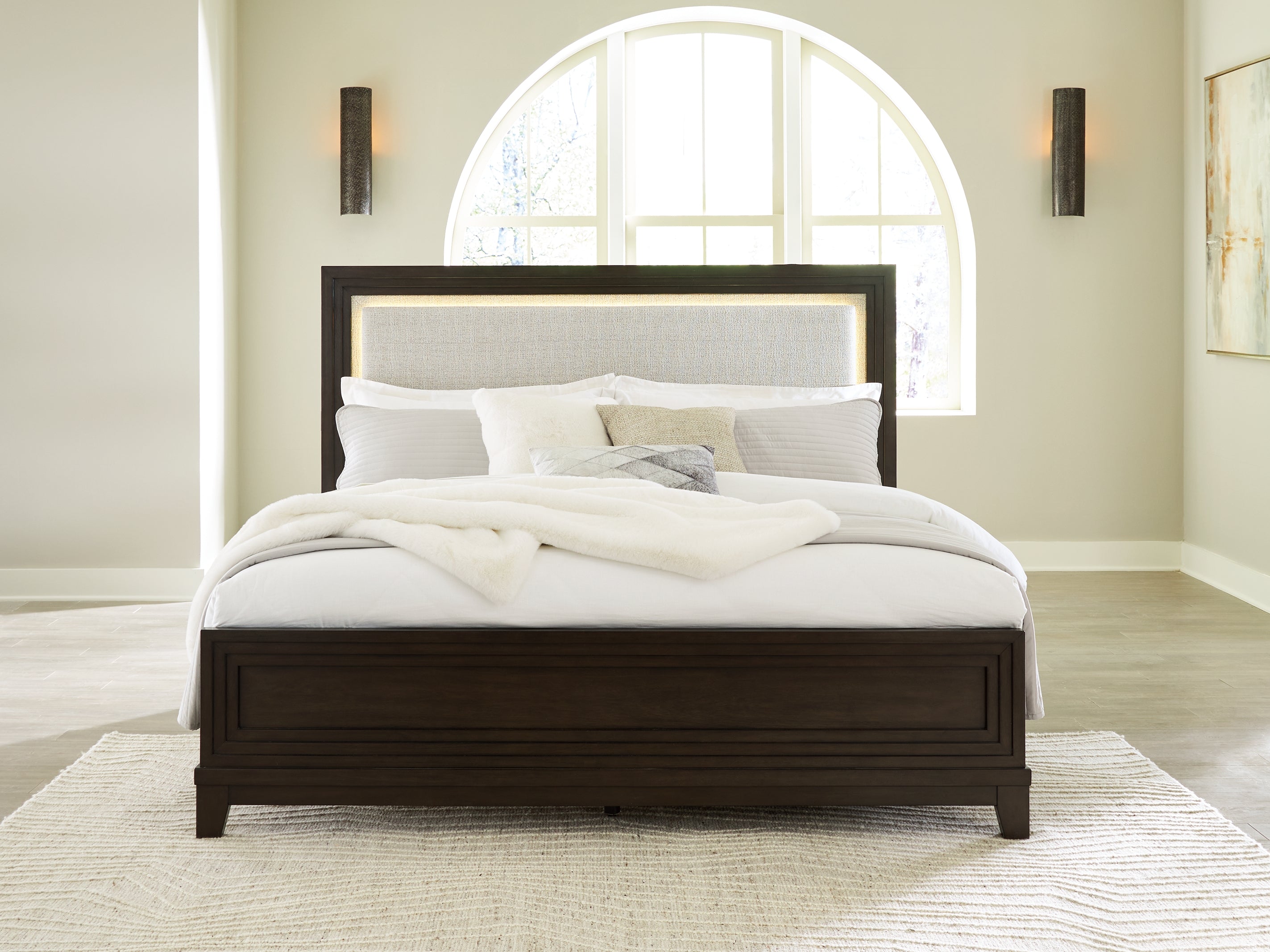 Prime Furniture - Ashley Furniture - Neymorton Bedroom - Queen Upholstered Panel Bed / Dark Grayish Brown - B618B2