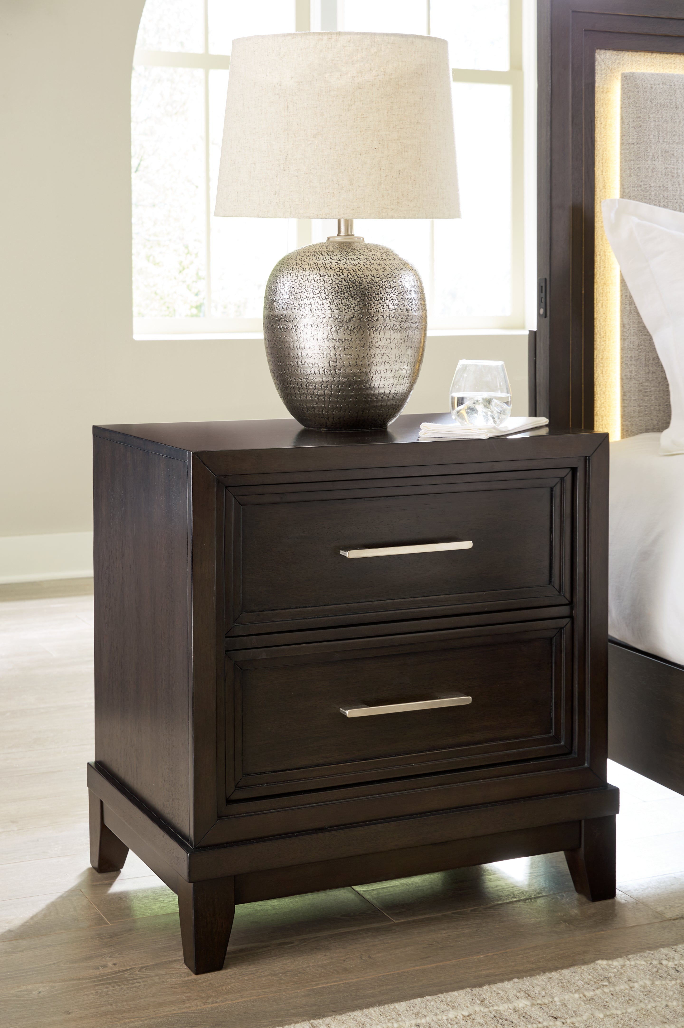 Prime Furniture - Ashley Furniture - Neymorton Bedroom - Two Drawer Night Stand / Dark Grayish Brown - B618-92