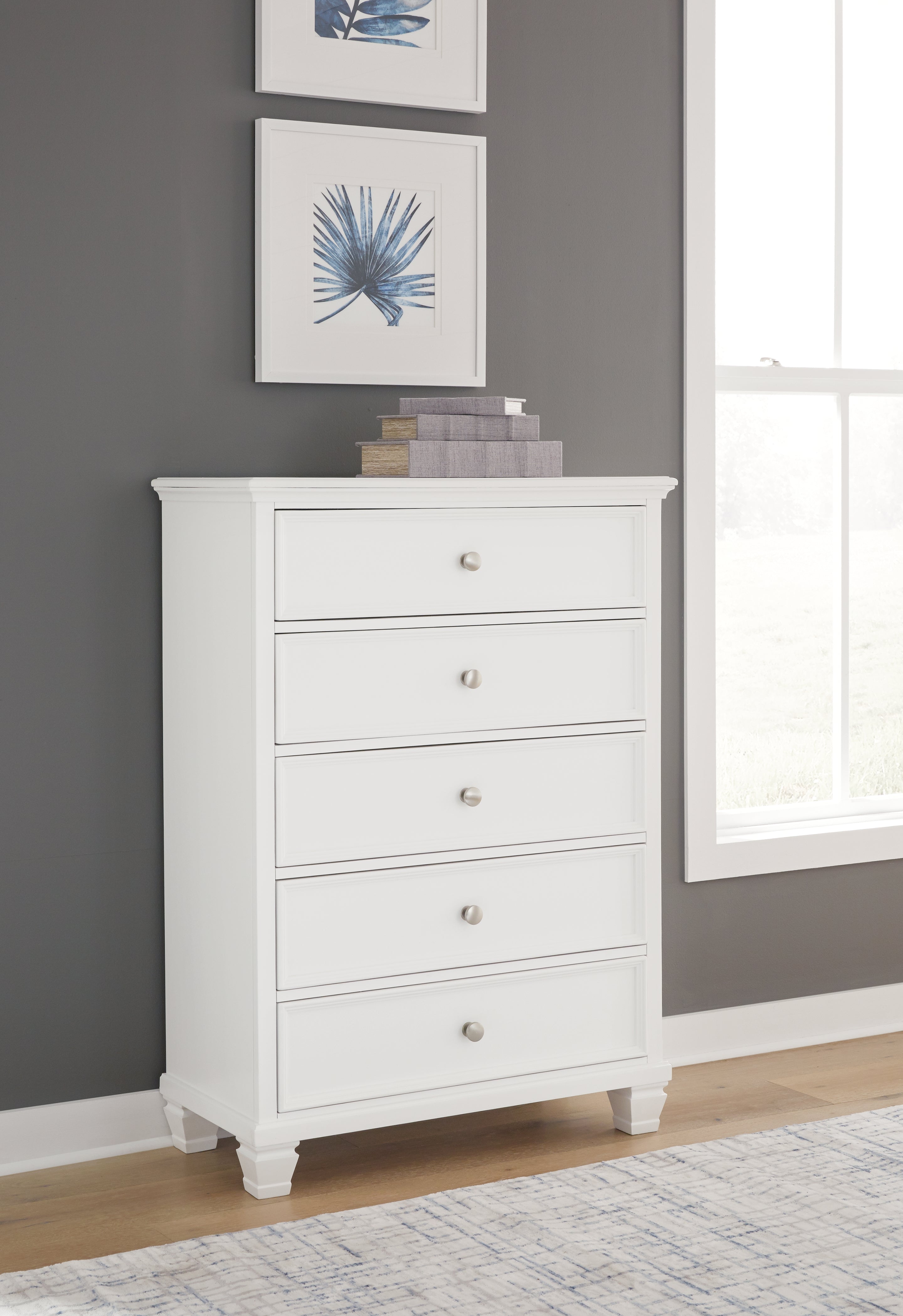 Prime Furniture - Ashley Furniture - Fortman Bedroom - Five Drawer Chest / White - B680-46
