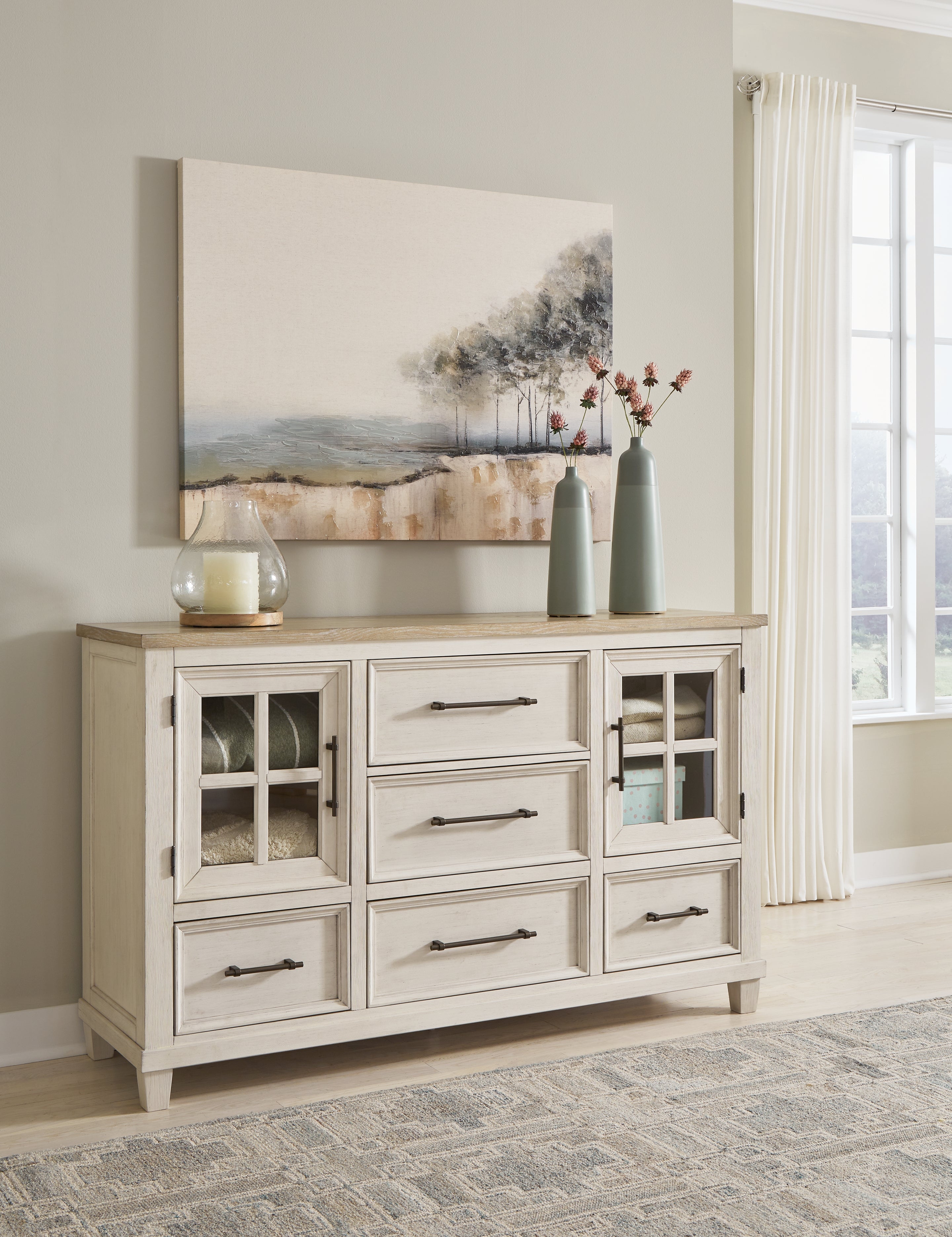 Prime Furniture - Ashley Furniture - Shaybrock Bedroom - Dresser / Antique White/Brown - B683-31