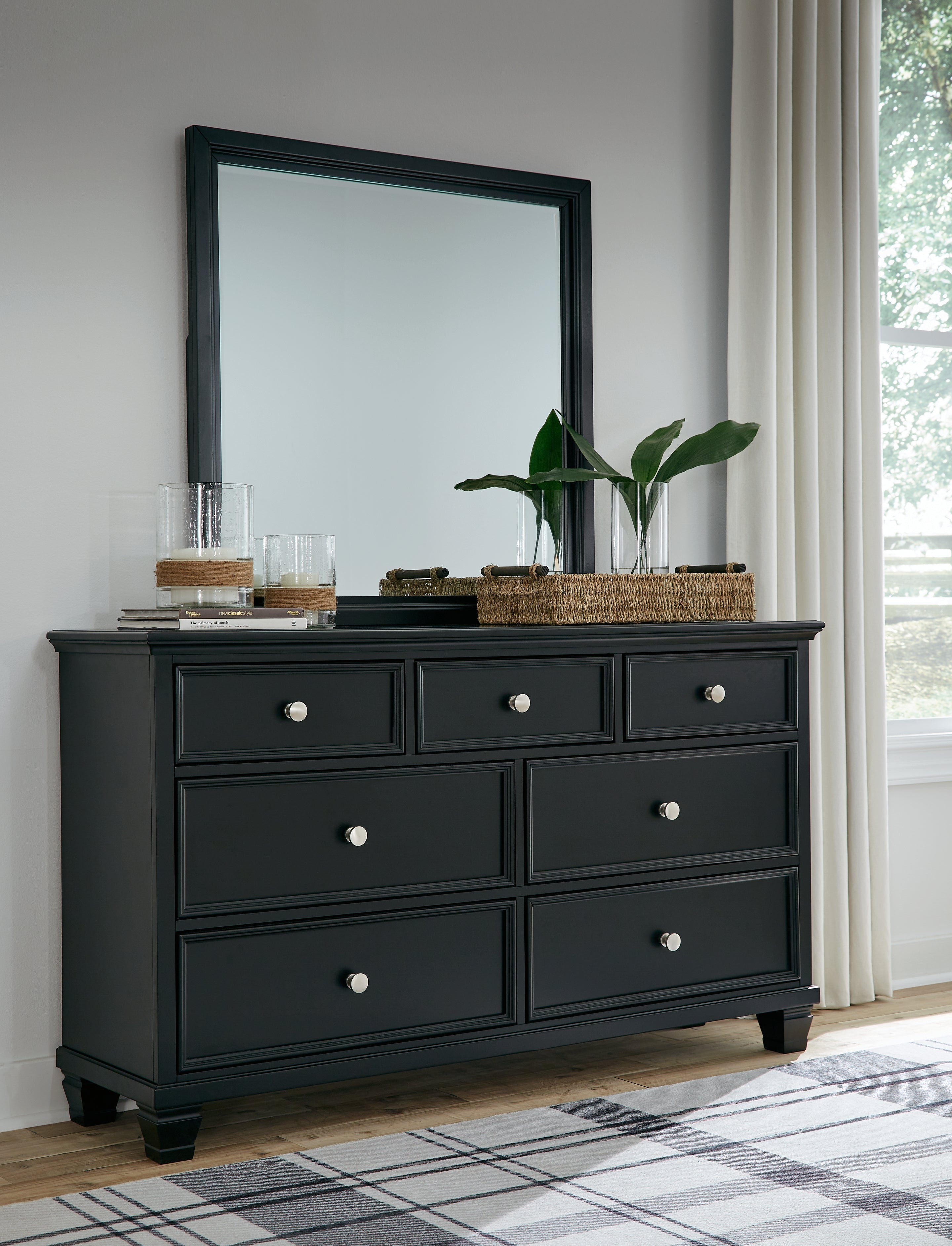 Prime Furniture - Ashley Furniture - Lanolee Bedroom - Dresser and Mirror / Black - B687B1