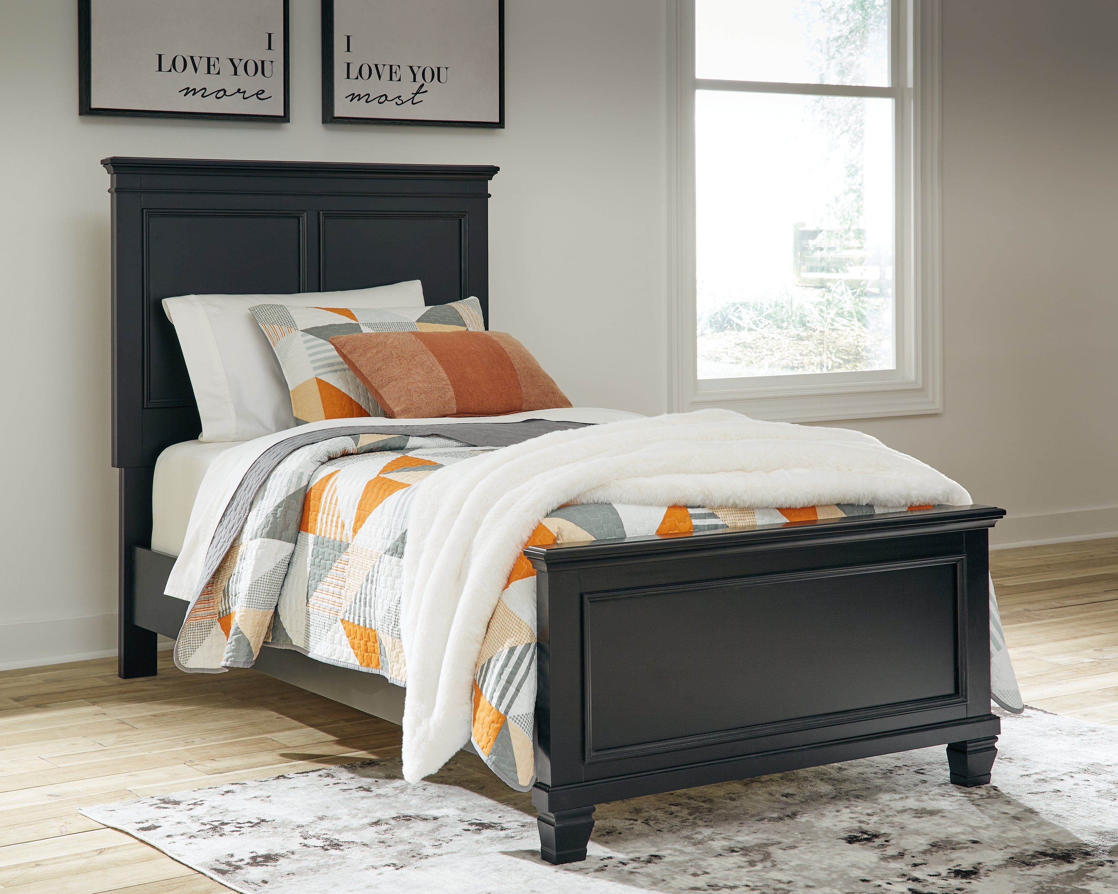 Prime Furniture - Ashley Furniture - Lanolee Bedroom - Twin Panel Bed / Black - B687B2