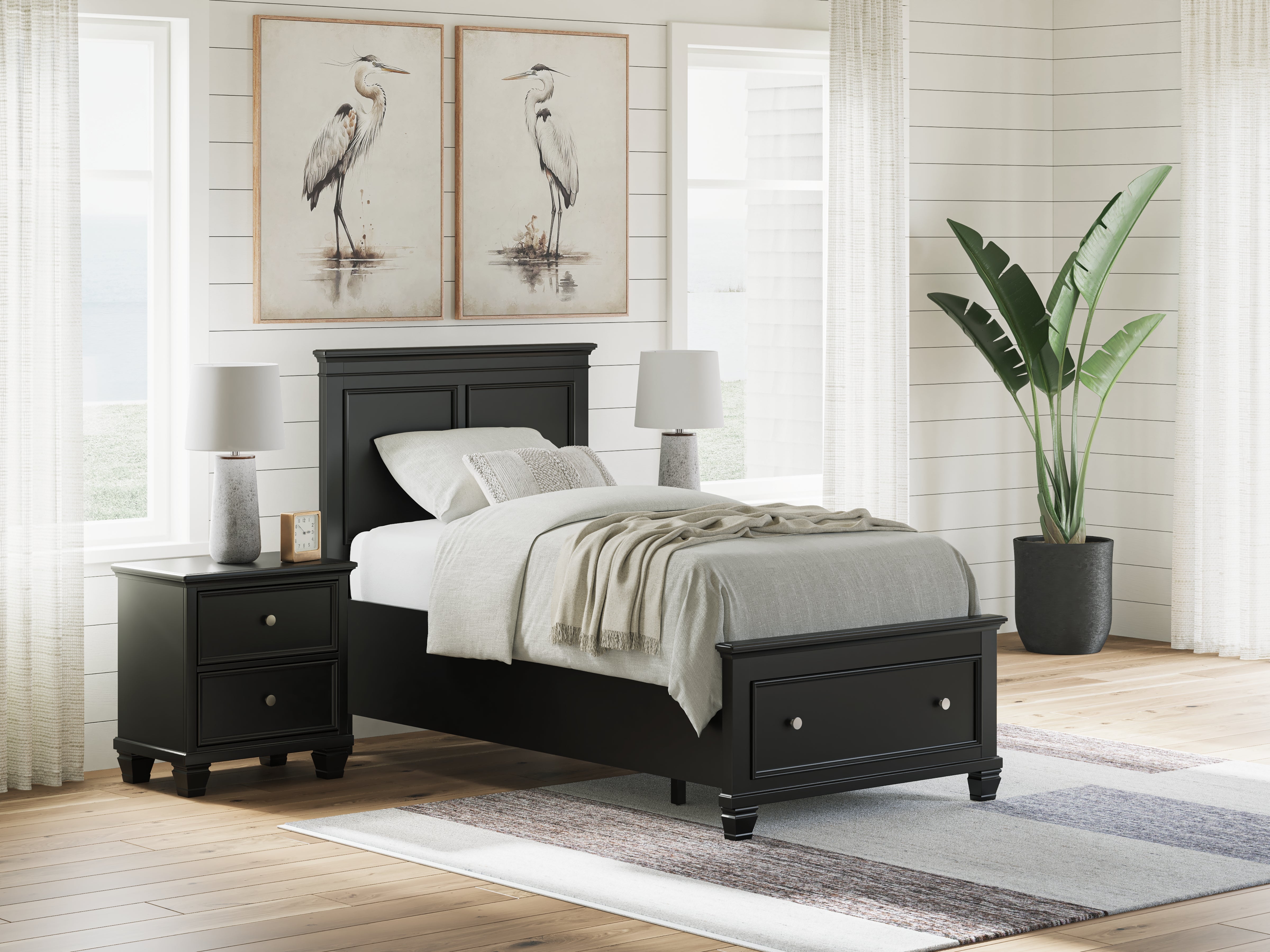 Prime Furniture - Ashley Furniture - Lanolee Bedroom - Twin Panel Storage Bed / Black - B687B21