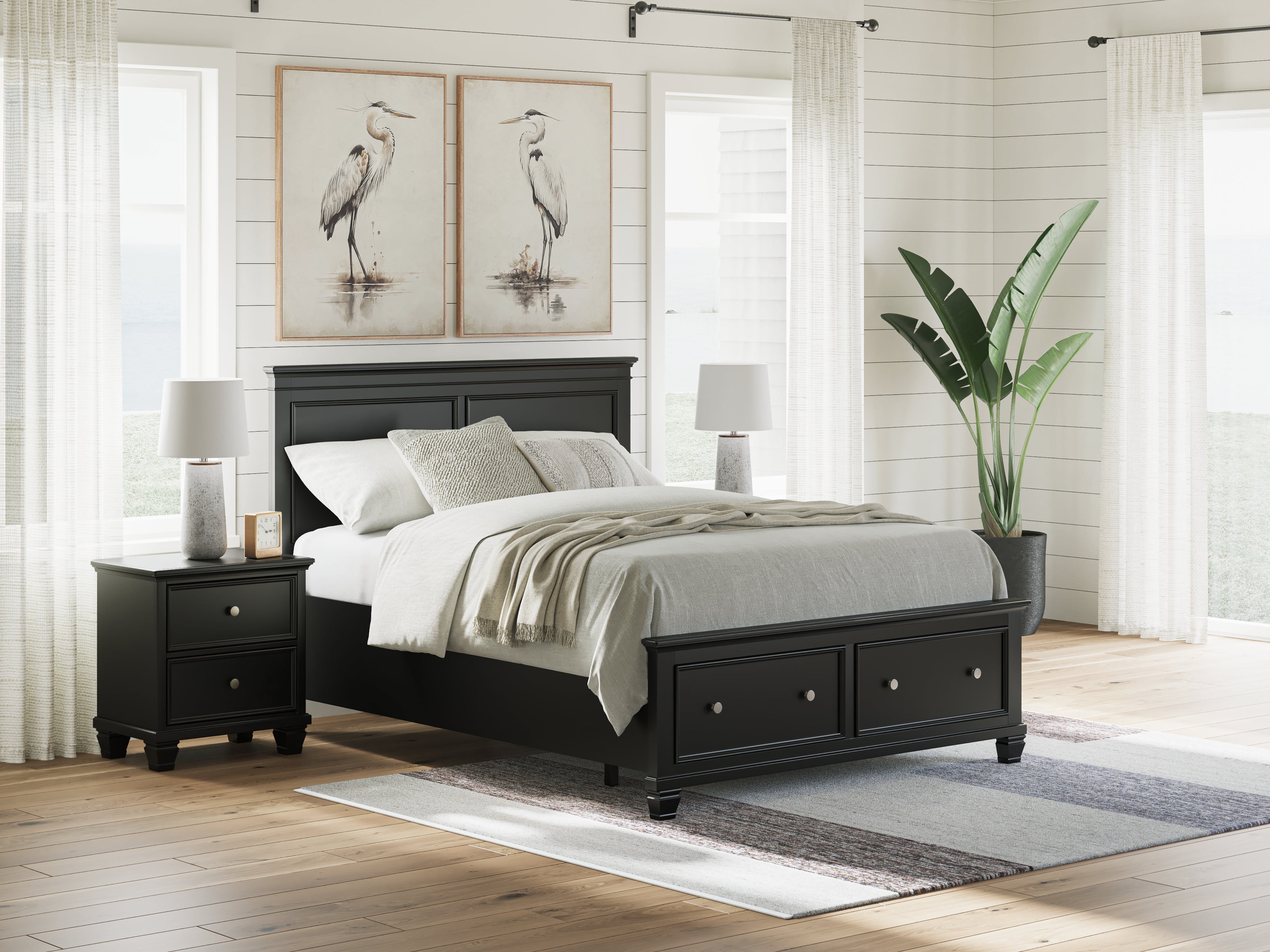 Prime Furniture - Ashley Furniture - Lanolee Bedroom - Queen Panel Storage Bed / Black - B687B17
