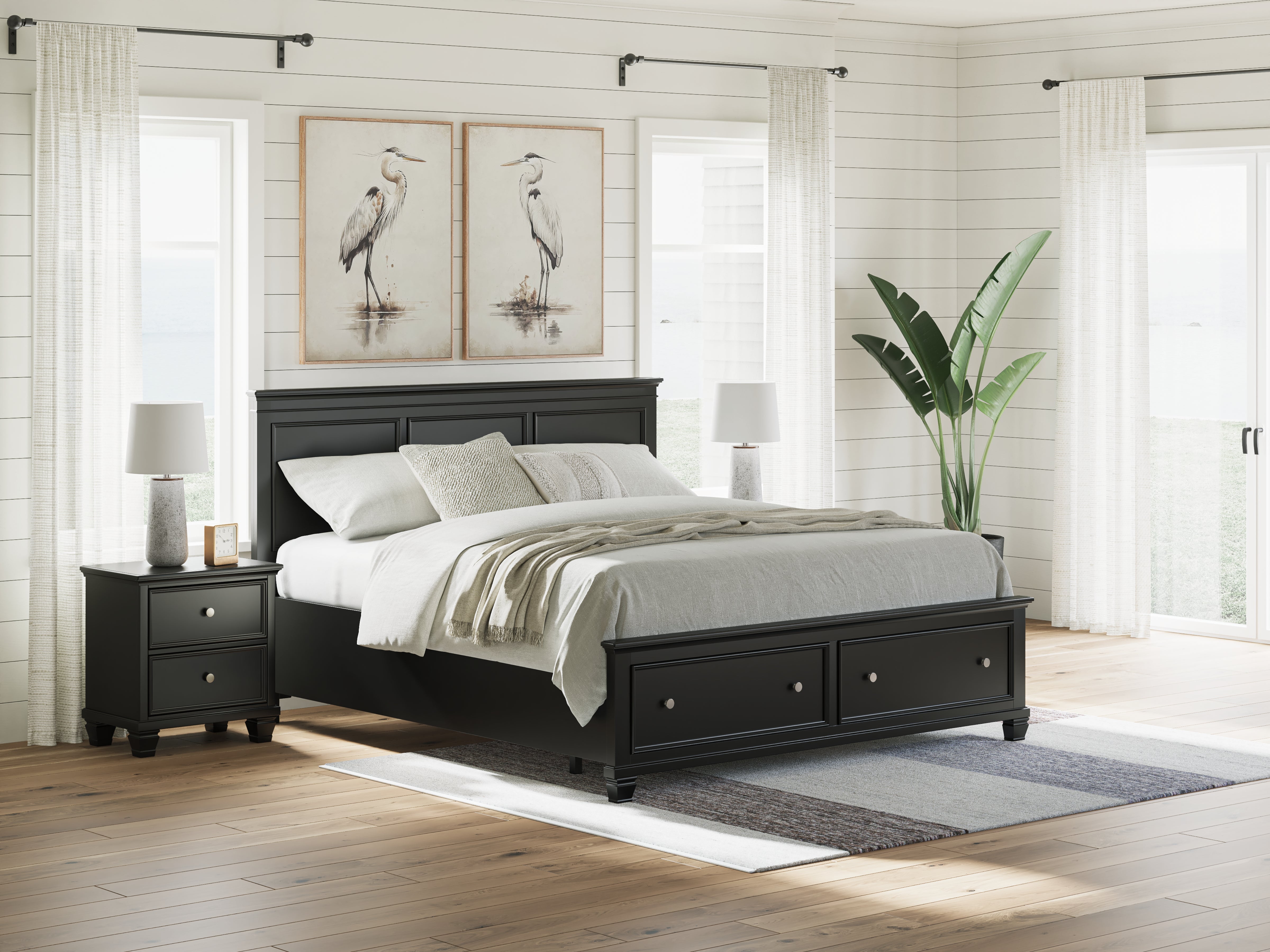 Prime Furniture - Ashley Furniture - Lanolee Bedroom - California King Panel Storage Bed / Black - B687B20