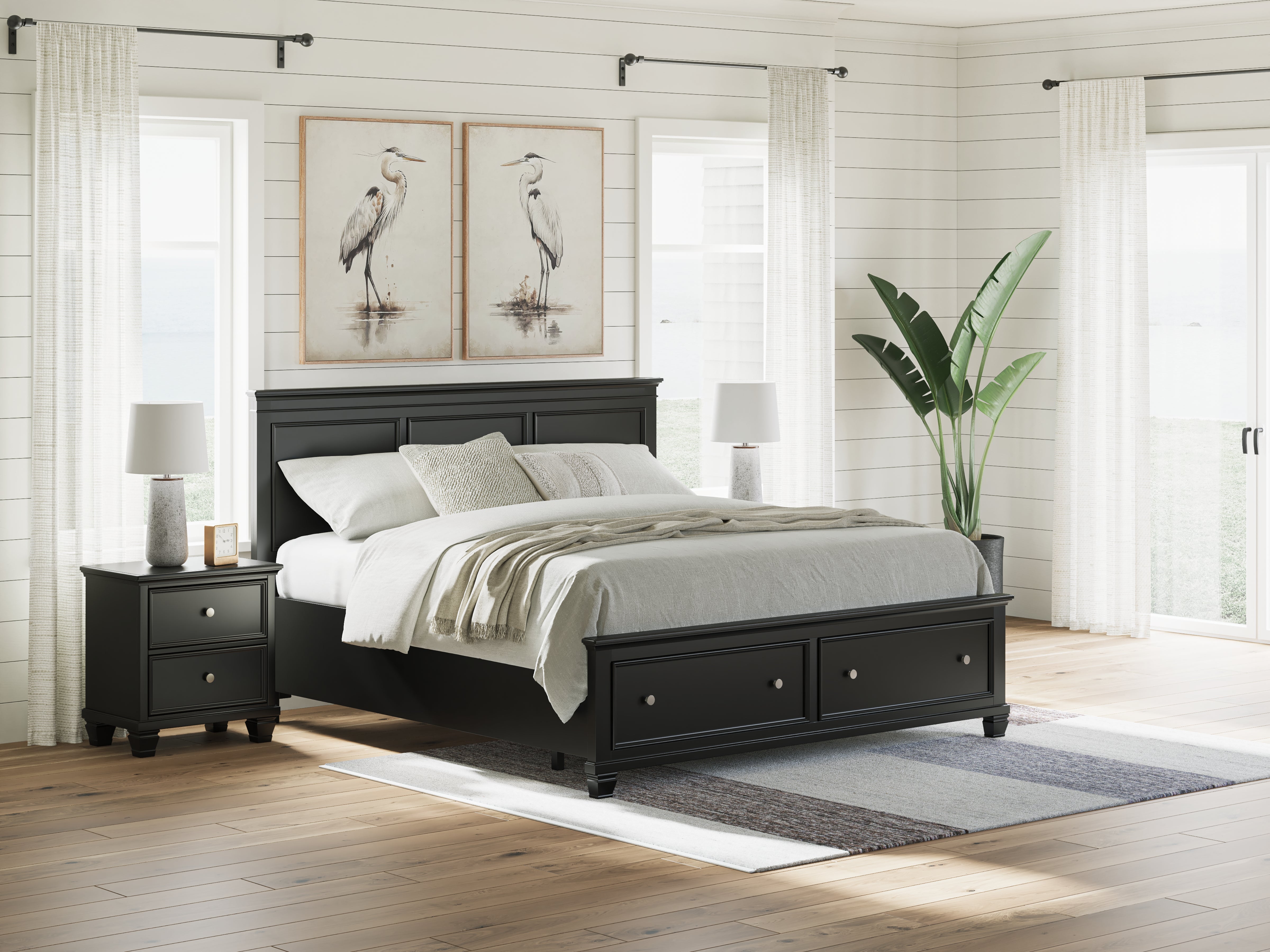 Prime Furniture - Ashley Furniture - Lanolee Bedroom - King Panel Storage Bed / Black - B687B19